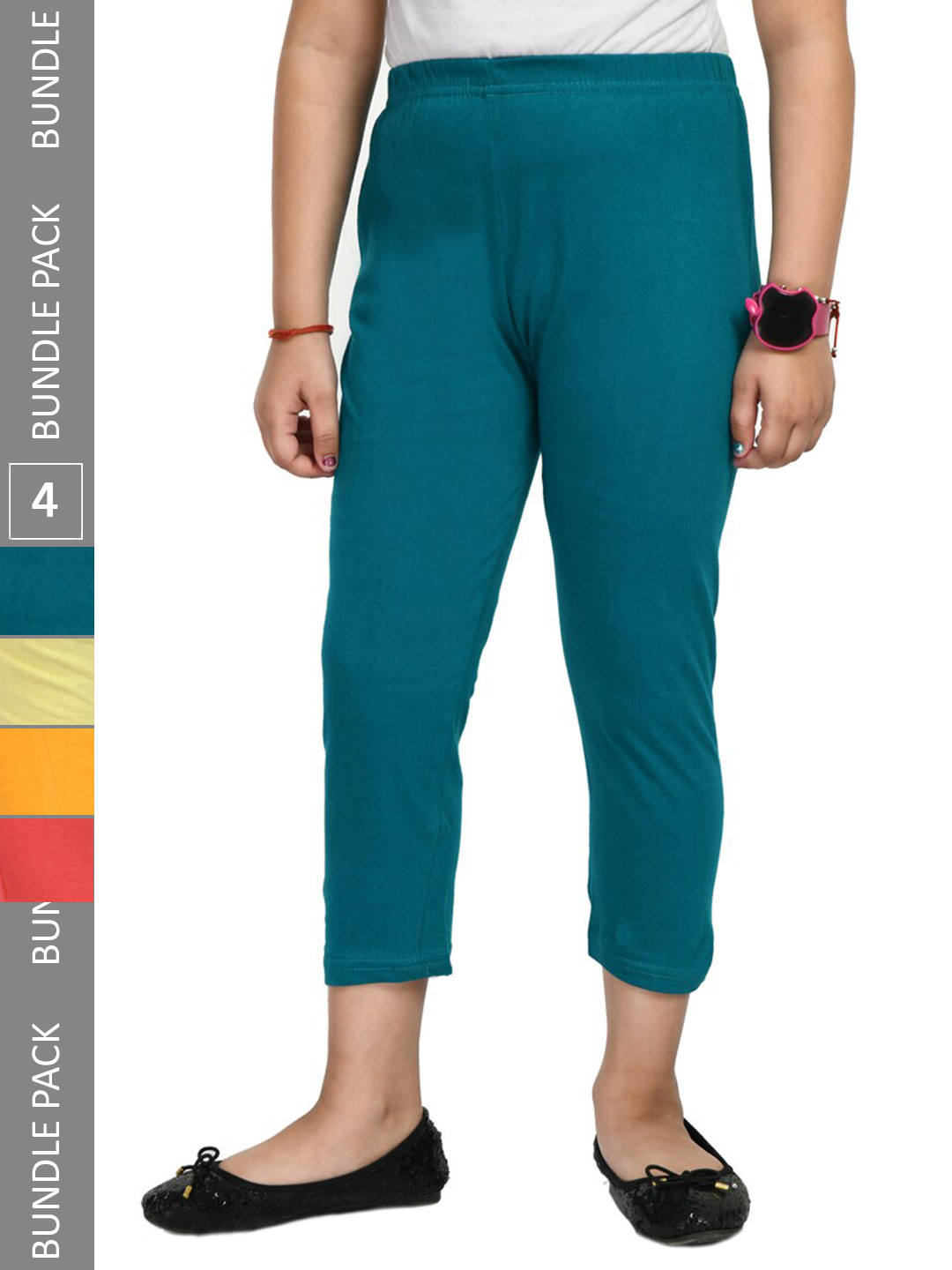 

IndiWeaves Girls Pack Of 4 Pure Cotton Capris, Teal