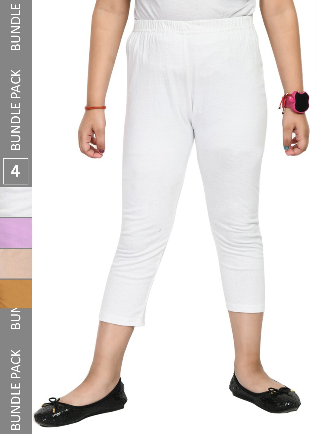 

IndiWeaves Girls Pack of 4 Pure Cotton Capris, White