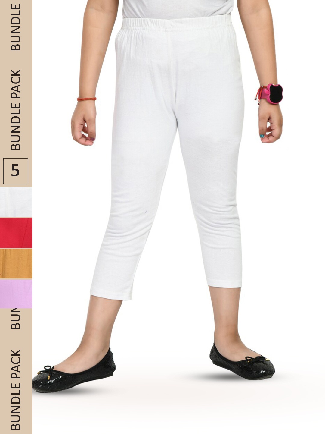 

IndiWeaves Girls Pack Of 4 Pure Cotton Capris, White
