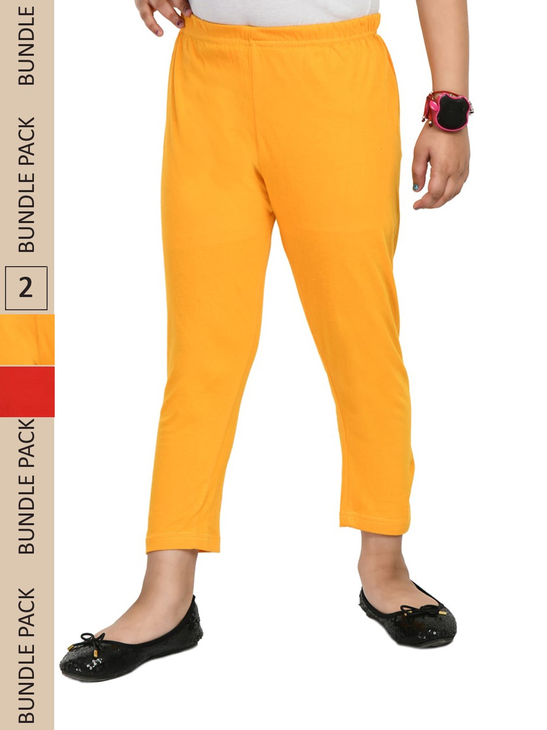 

IndiWeaves Girls Pack Of 3 Pure Cotton Capris, Yellow