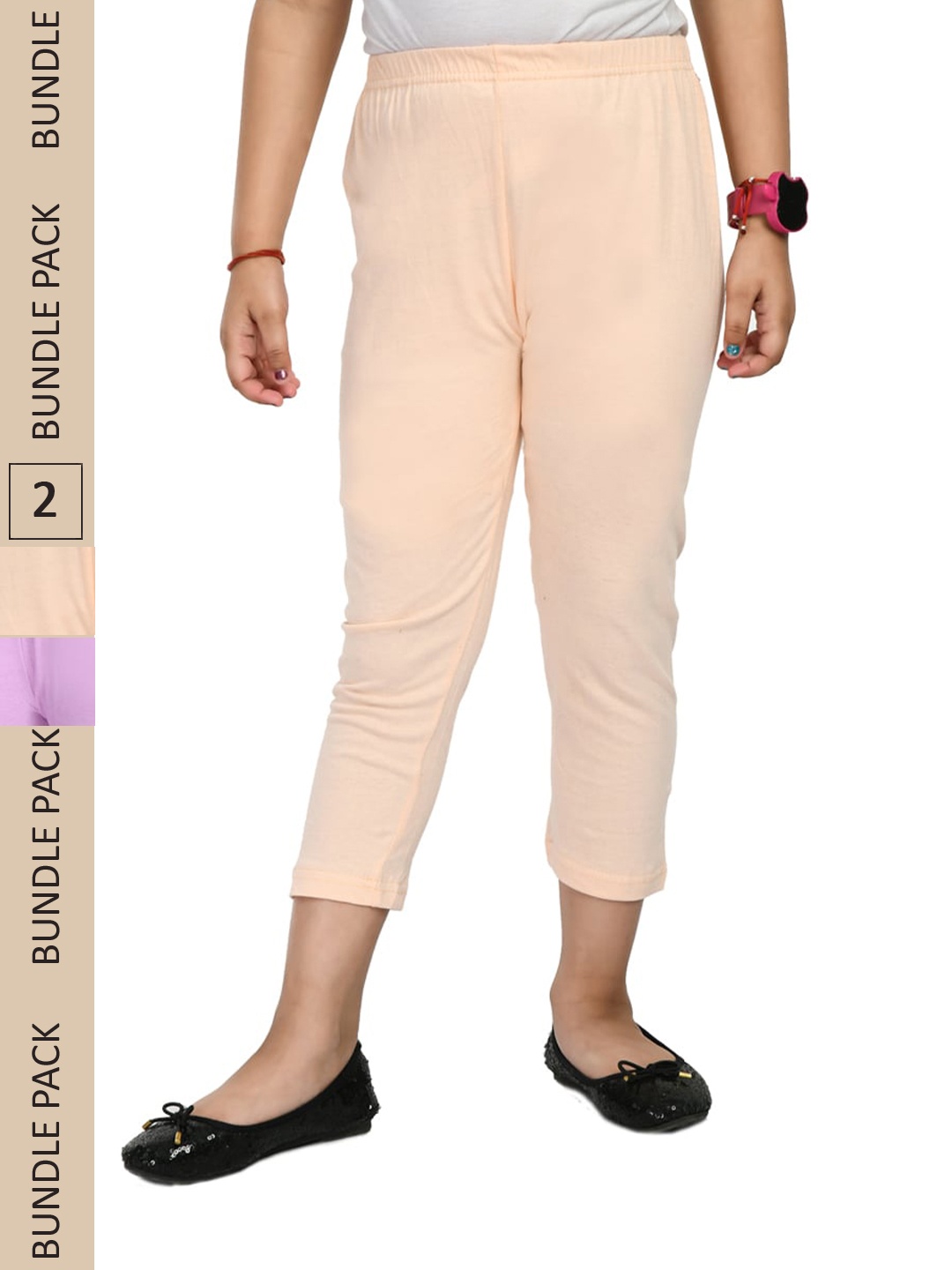 

IndiWeaves Girls Pack Of 3 Pure Cotton Capris, Cream
