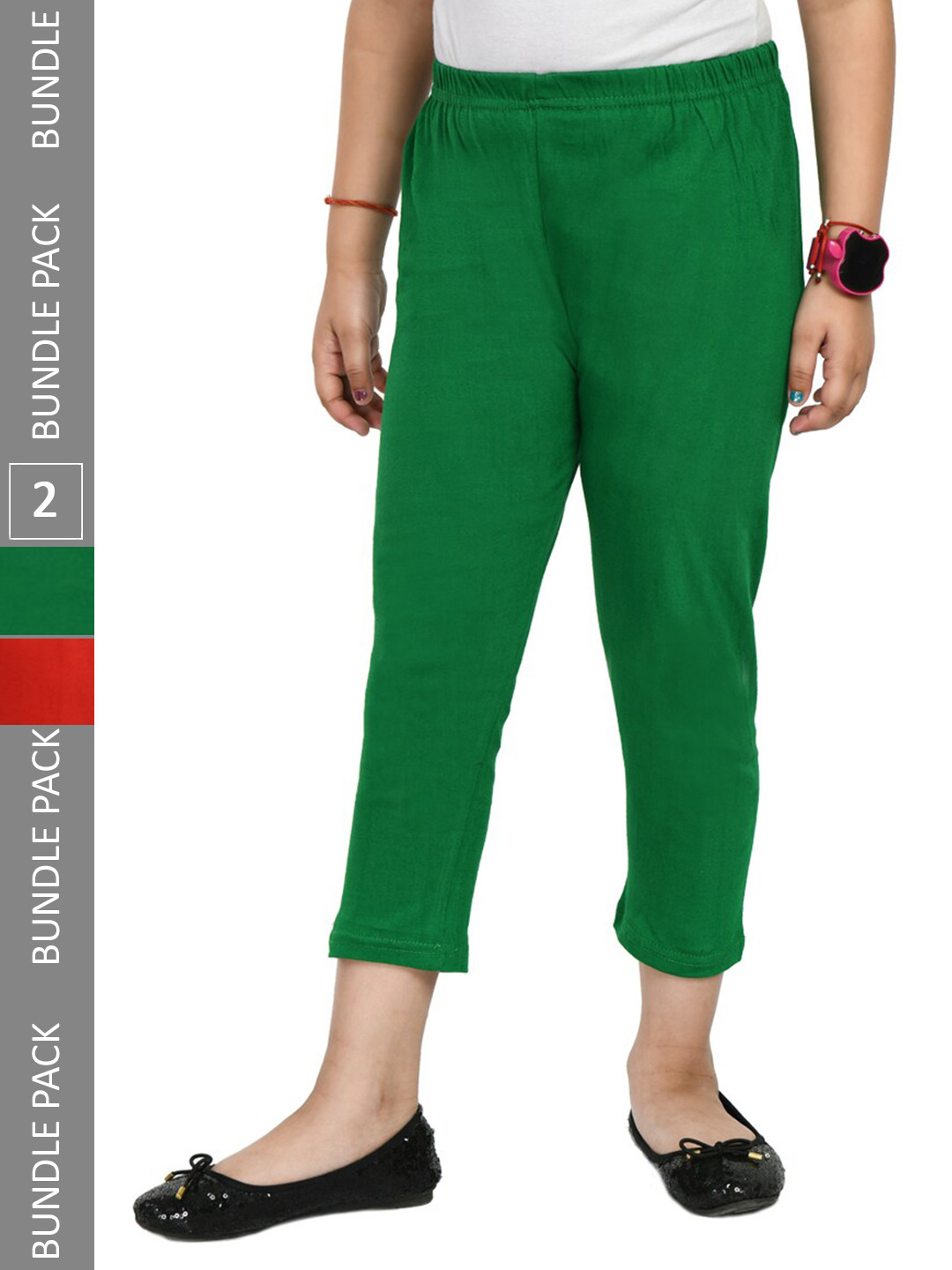 

IndiWeaves Girls Pack Of 2 Pure Cotton Capris, Green