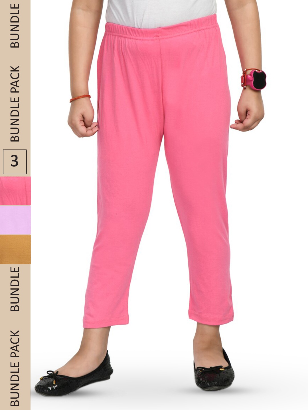 

IndiWeaves Girls Pack Of 3 Pure Cotton Capris, Pink