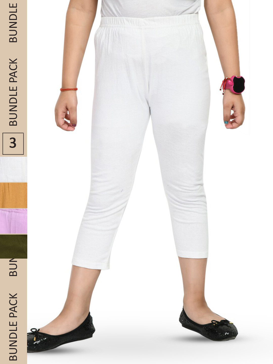 

IndiWeaves Girls Pack Of 4 Pure Cotton Capris, White