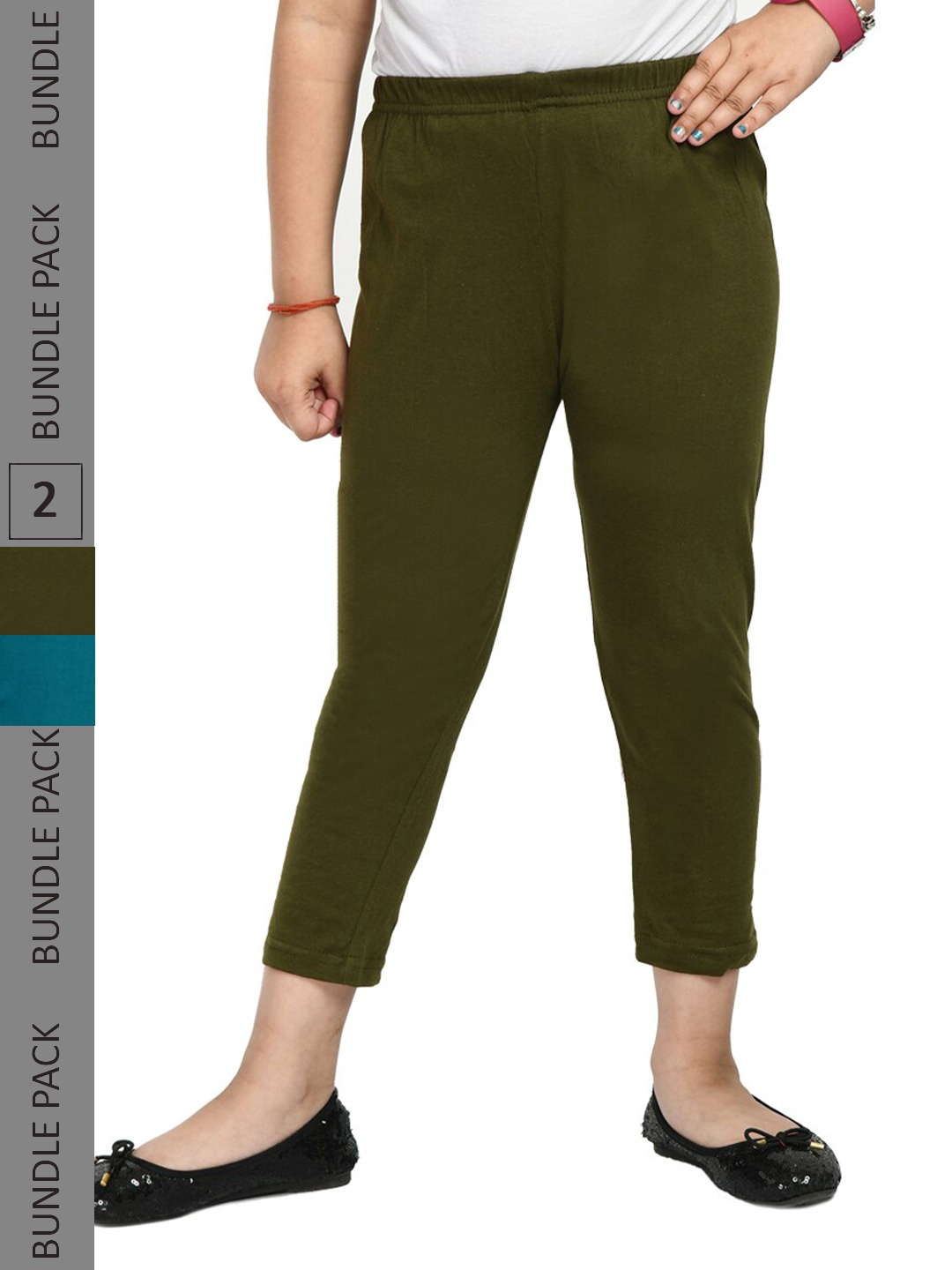 

IndiWeaves Girls Pack of 2 Mid-Rise Cotton Capris, Green