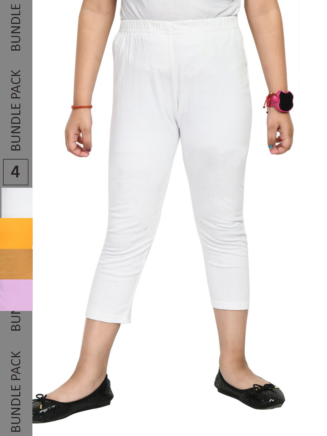 

IndiWeaves Girls Pack Of 4 Pure Cotton Capris, White