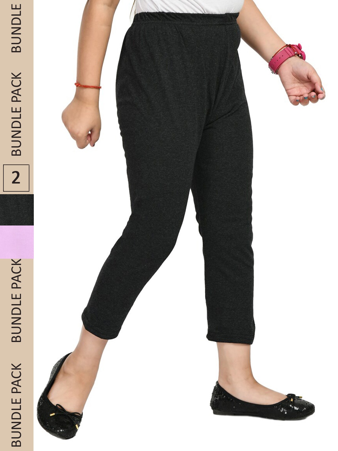 

IndiWeaves Girls Pack Of 2 Pure Cotton Capris, Black