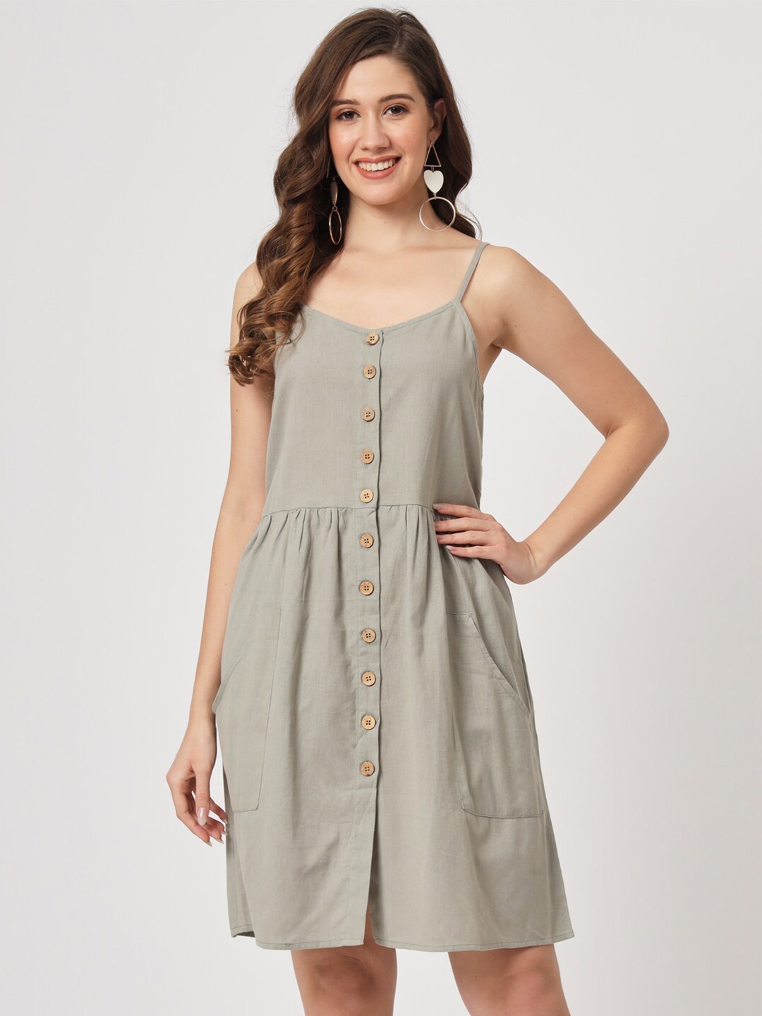 

CUFFS N LASHES Shoulder Straps A-Line Dress, Grey