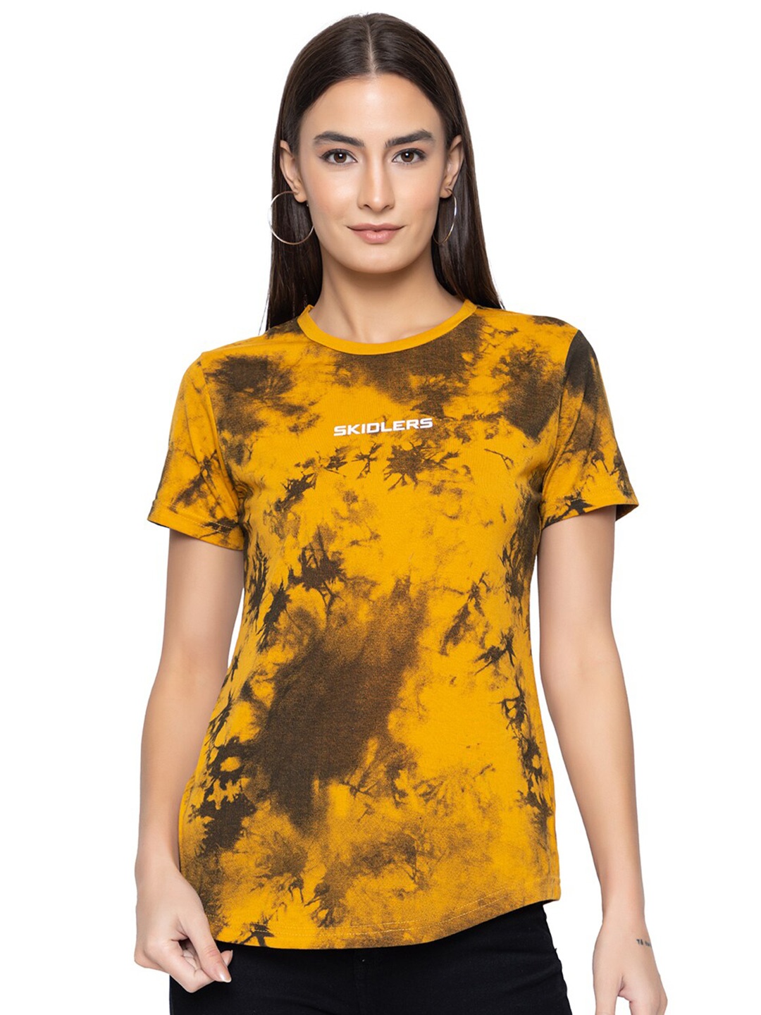 

Skidlers Tie And Dye Cotton Casual T-shirt, Mustard