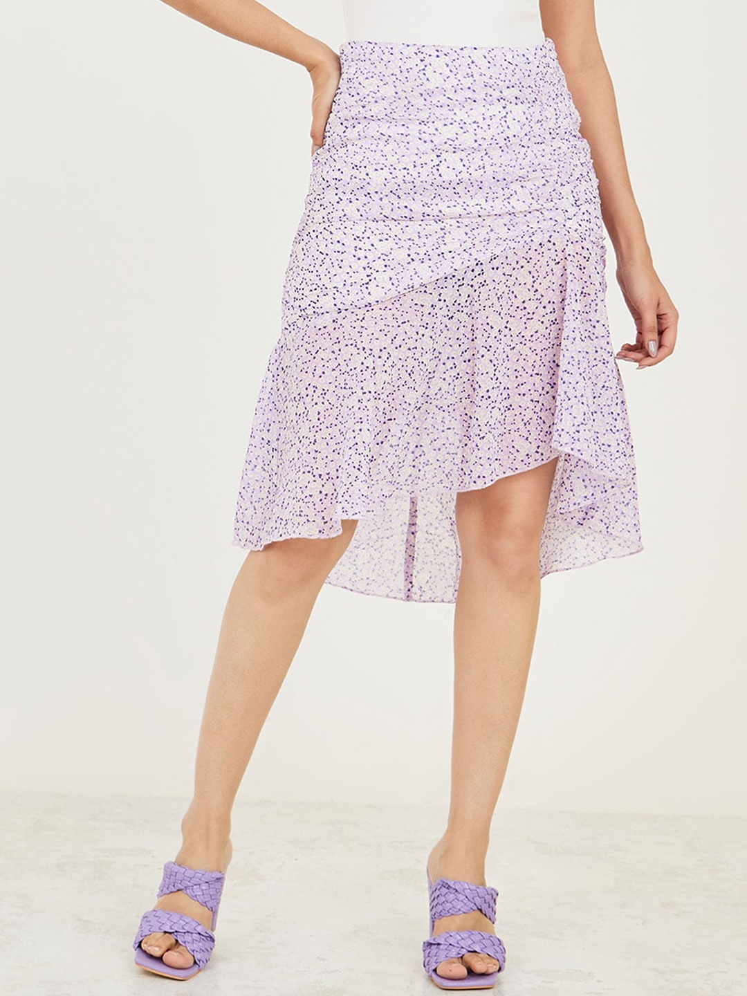 

Styli Printed Knee-Length Skirts, Purple