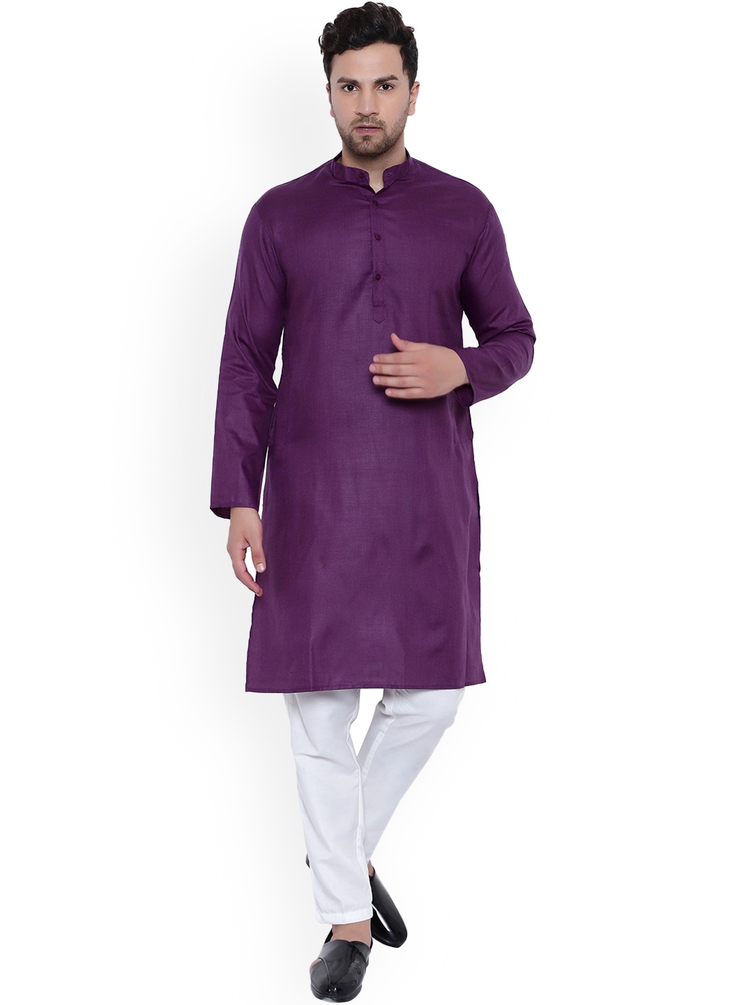 

ONNIX Band Collar Straight Kurta with Pyjamas, Purple