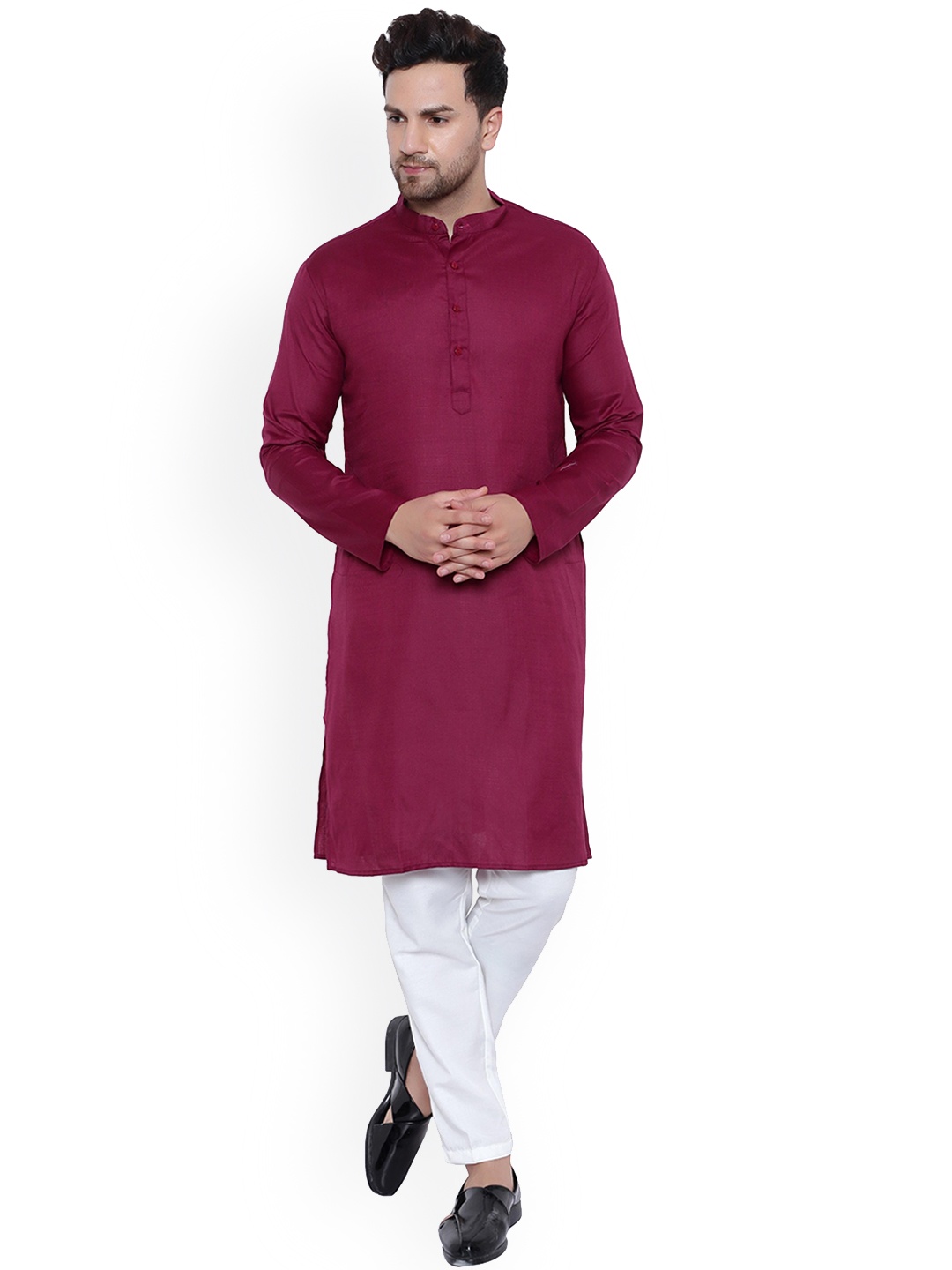 

ONNIX Mandarin Collar Kurta With Pyjamas, Maroon