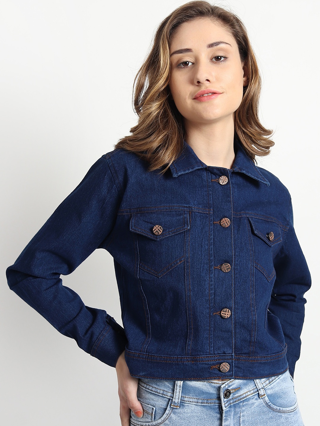 

TYFFYN Lightweight Crop Cotton Denim Jacket, Navy blue