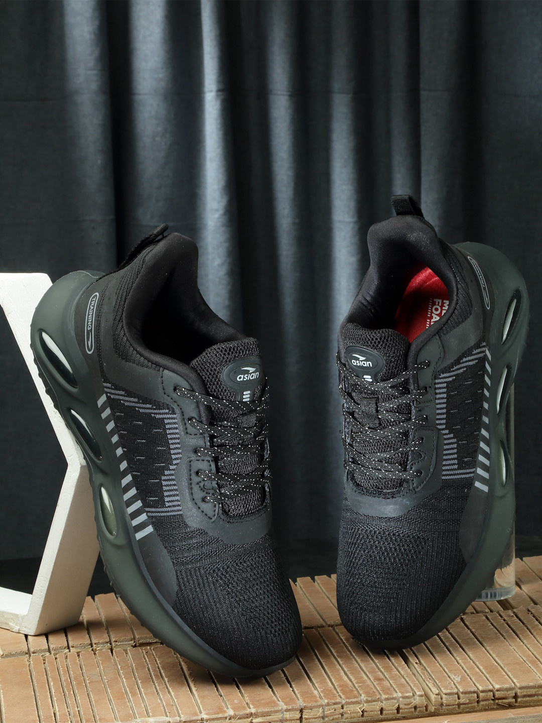 

ASIAN Men Mesh Running Non-Marking Shoes, Black