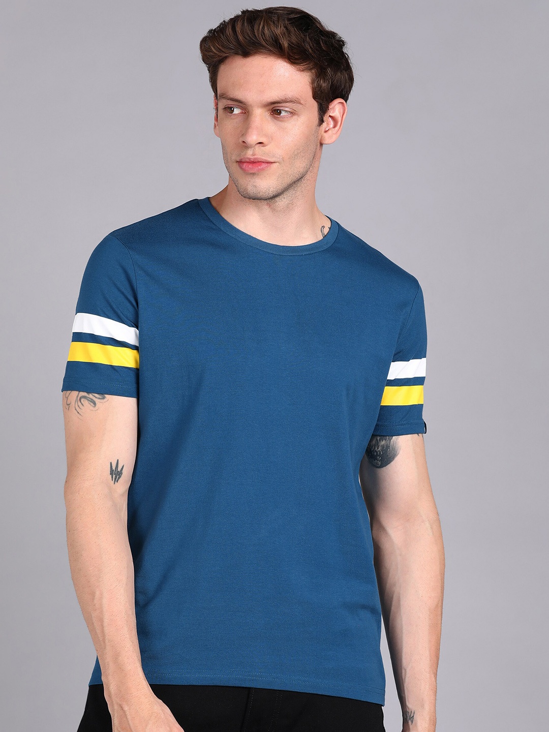 

Urbano Fashion Striped Pure Cotton Slim Fit T-shirt, Blue