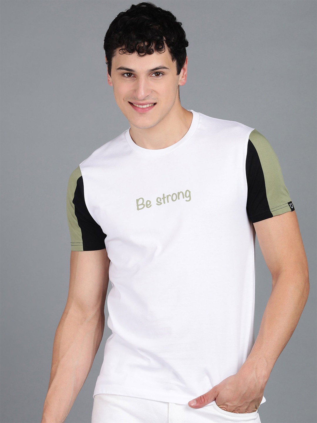 

Urbano Fashion Colourblocked Pure Cotton Slim Fit T-shirt, White
