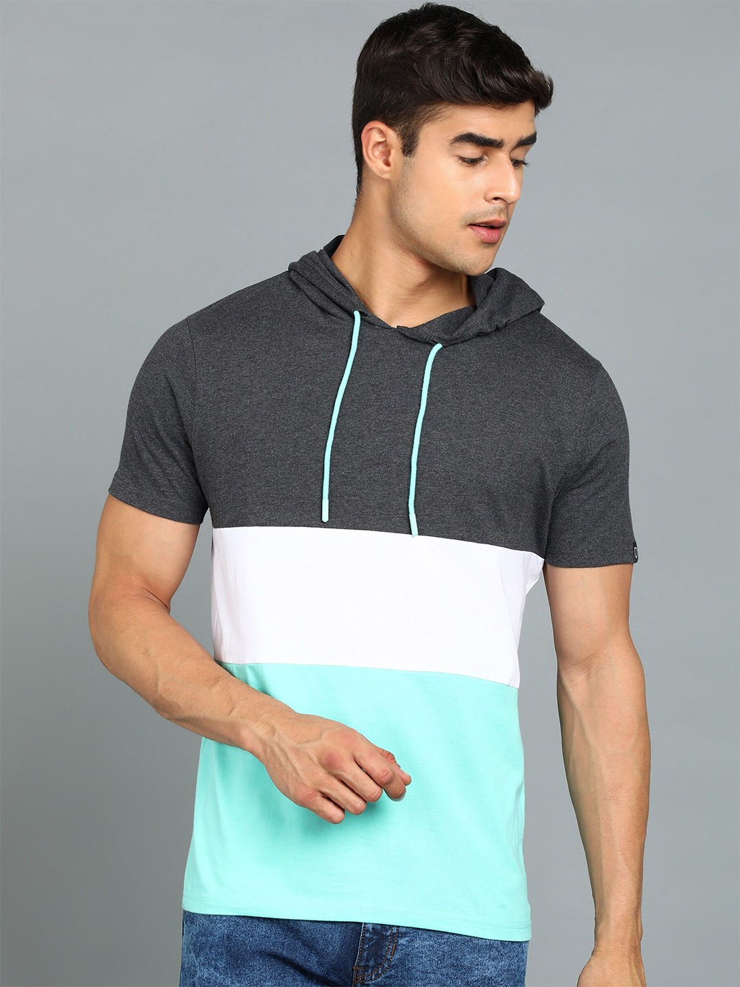 

Urbano Fashion Colourblocked Polo Collar Pure Cotton Slim Fit T-shirt, Grey