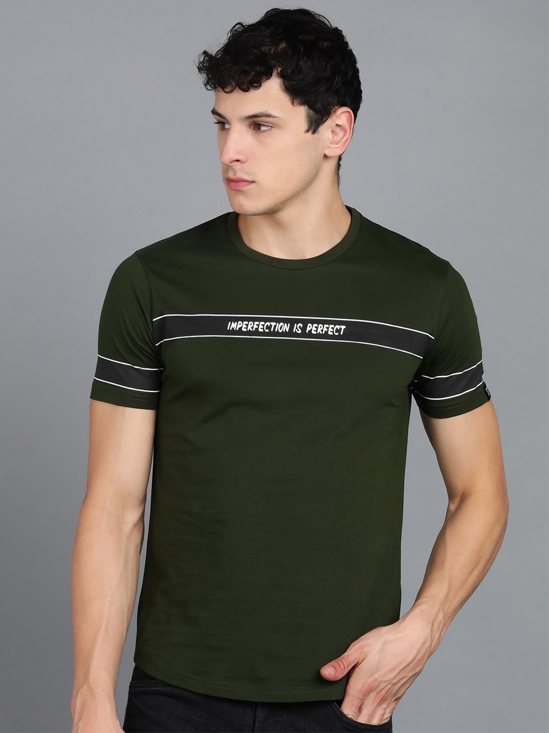 

Urbano Fashion Typography Printed Pure Cotton Slim Fit T-shirt, Green