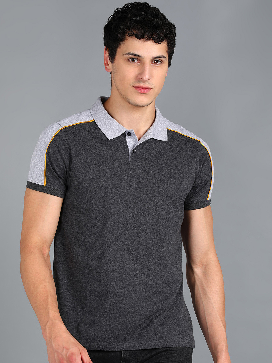 

Urbano Fashion Polo Collar Pure Cotton Slim Fit T-shirt, Grey