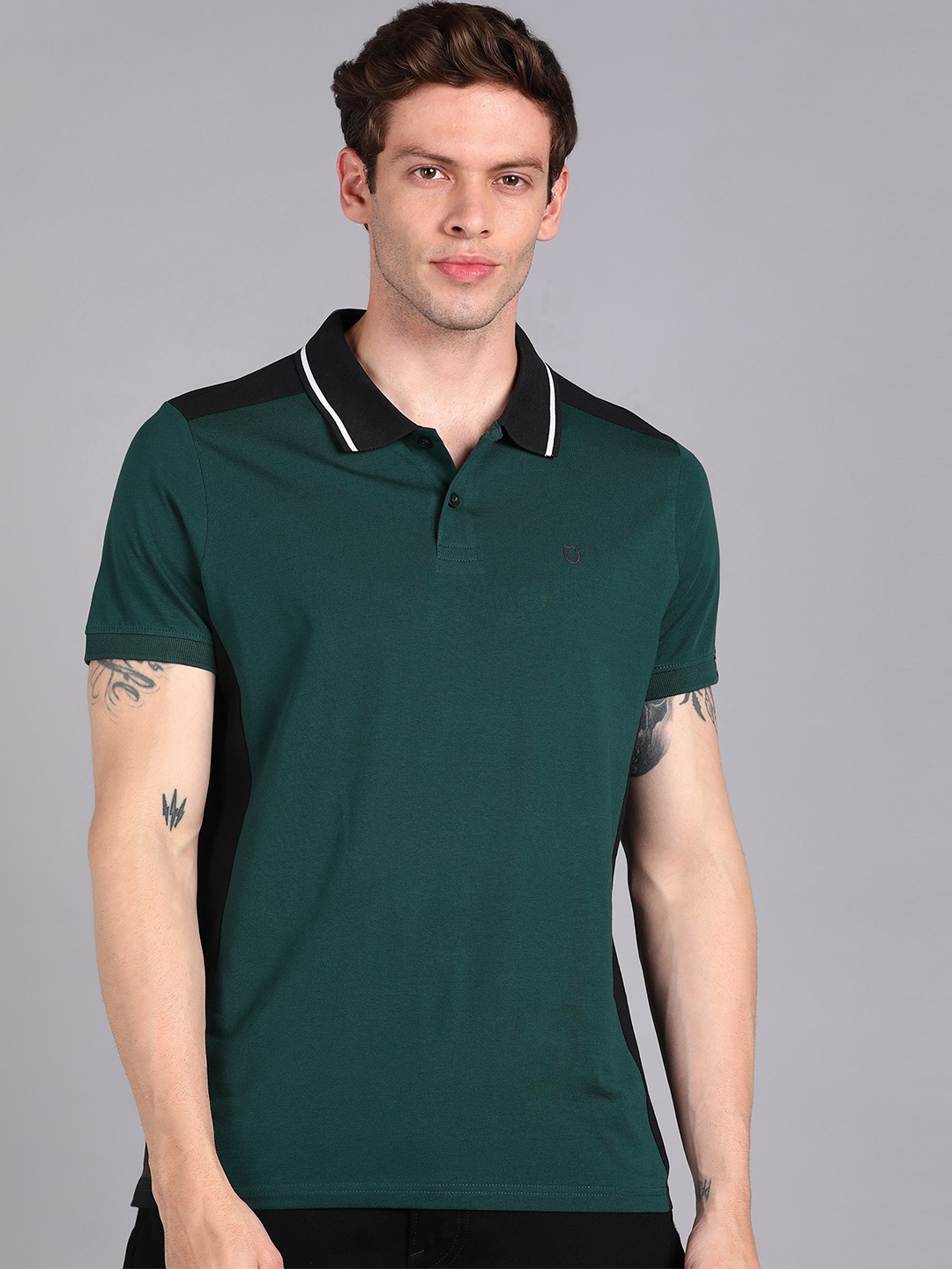 

Urbano Fashion Polo Collar Pure Cotton Slim Fit T-shirt, Green
