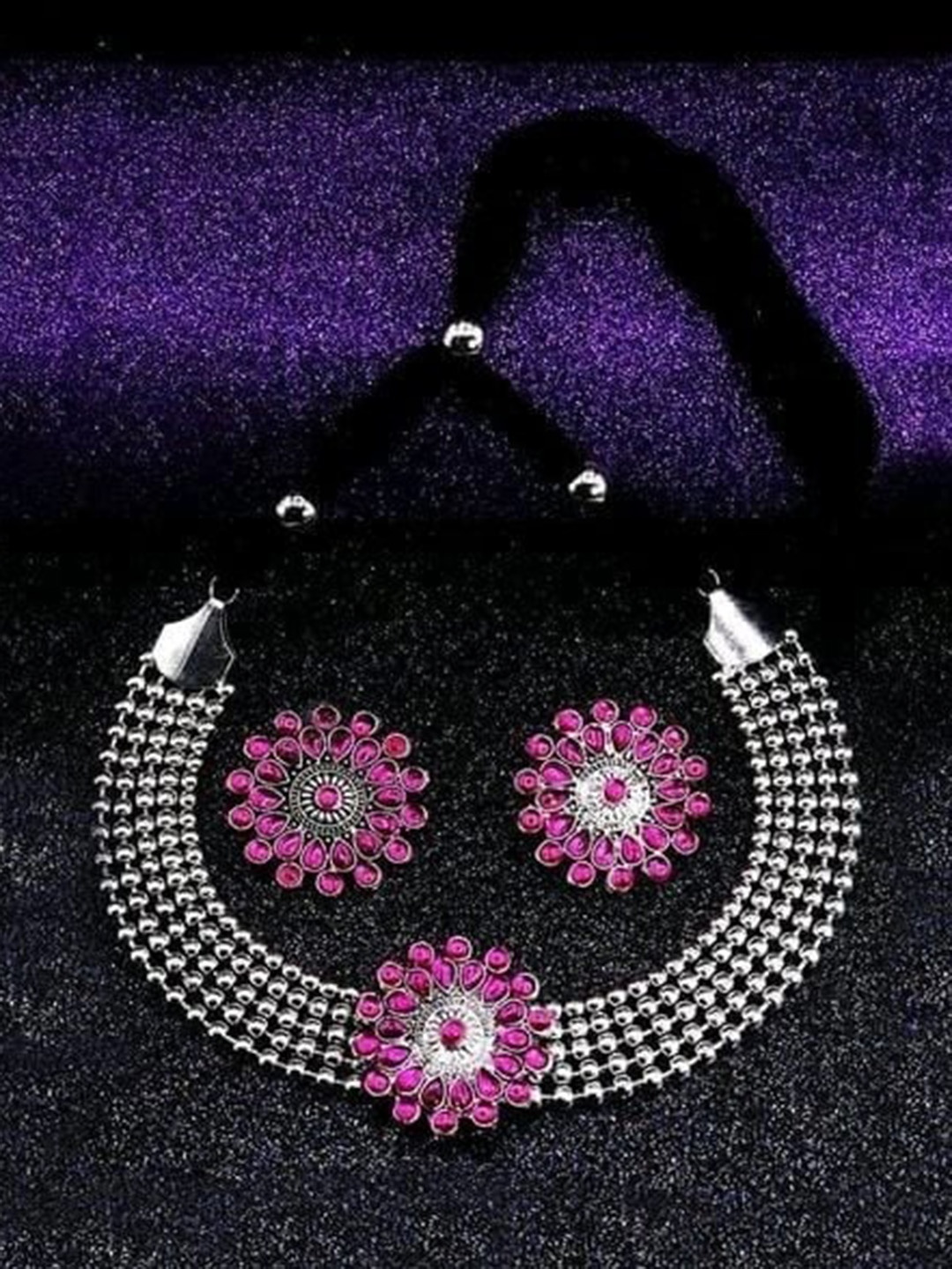 

Samridhi DC Silver-Plated Stone-Studded & Beaded Afghan Jewellery Set