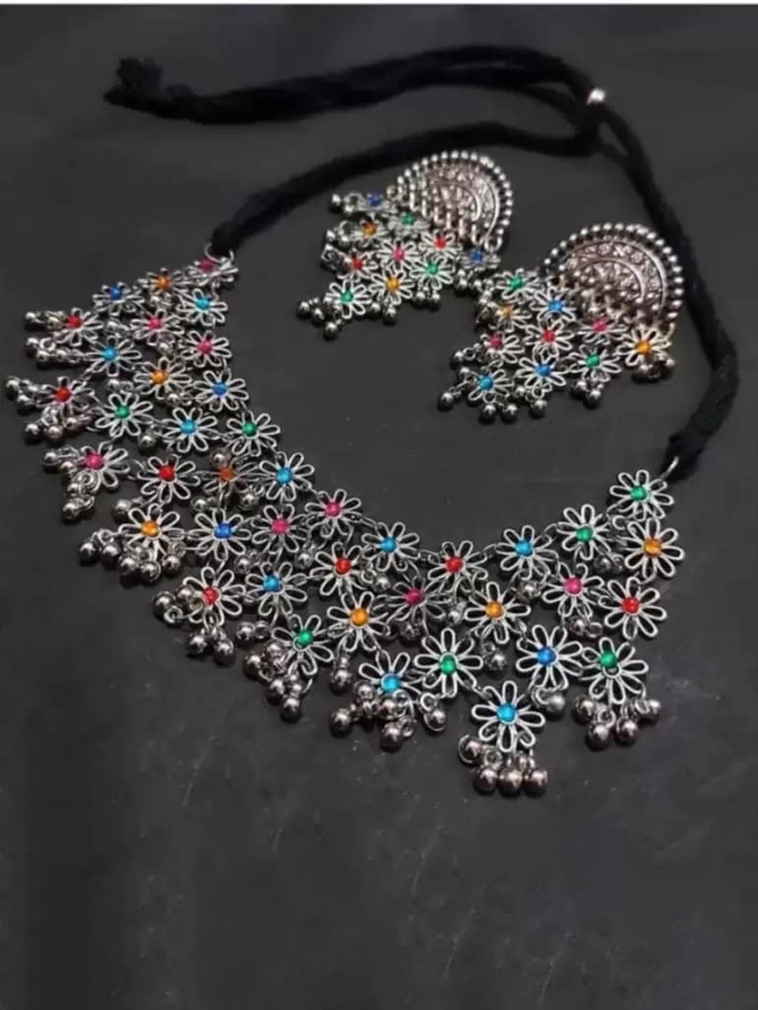 

Samridhi DC Silver-Plated Stone-Studded & Beaded Afghan Jewellery Set