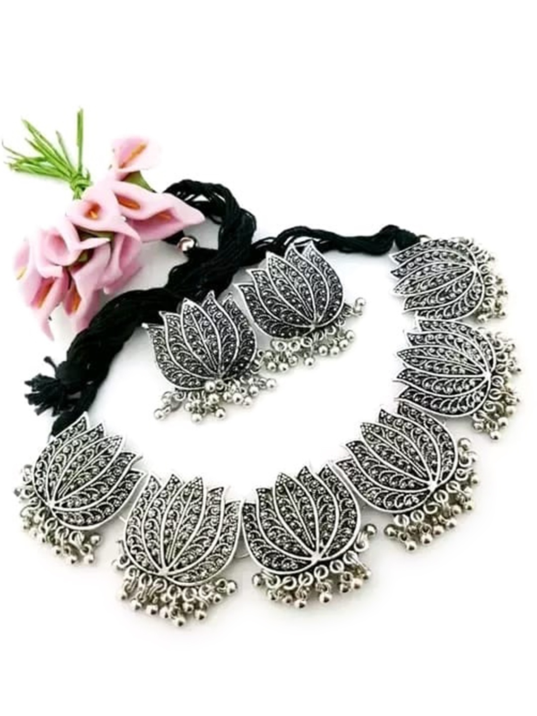 

Samridhi DC Silver-Plated Ghungaroo Beaded Oxidised Afghan Jewellery Set