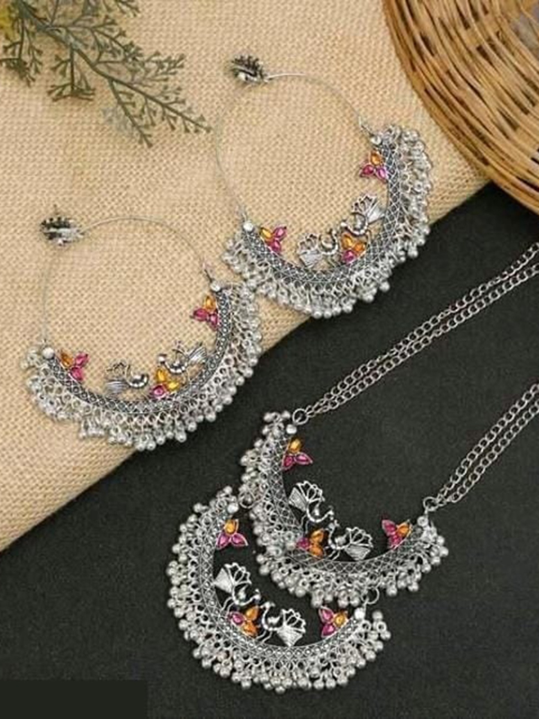 

Samridhi DC Set Of 2 Silver-Plated Stone Studded & Beaded Jewellery Set