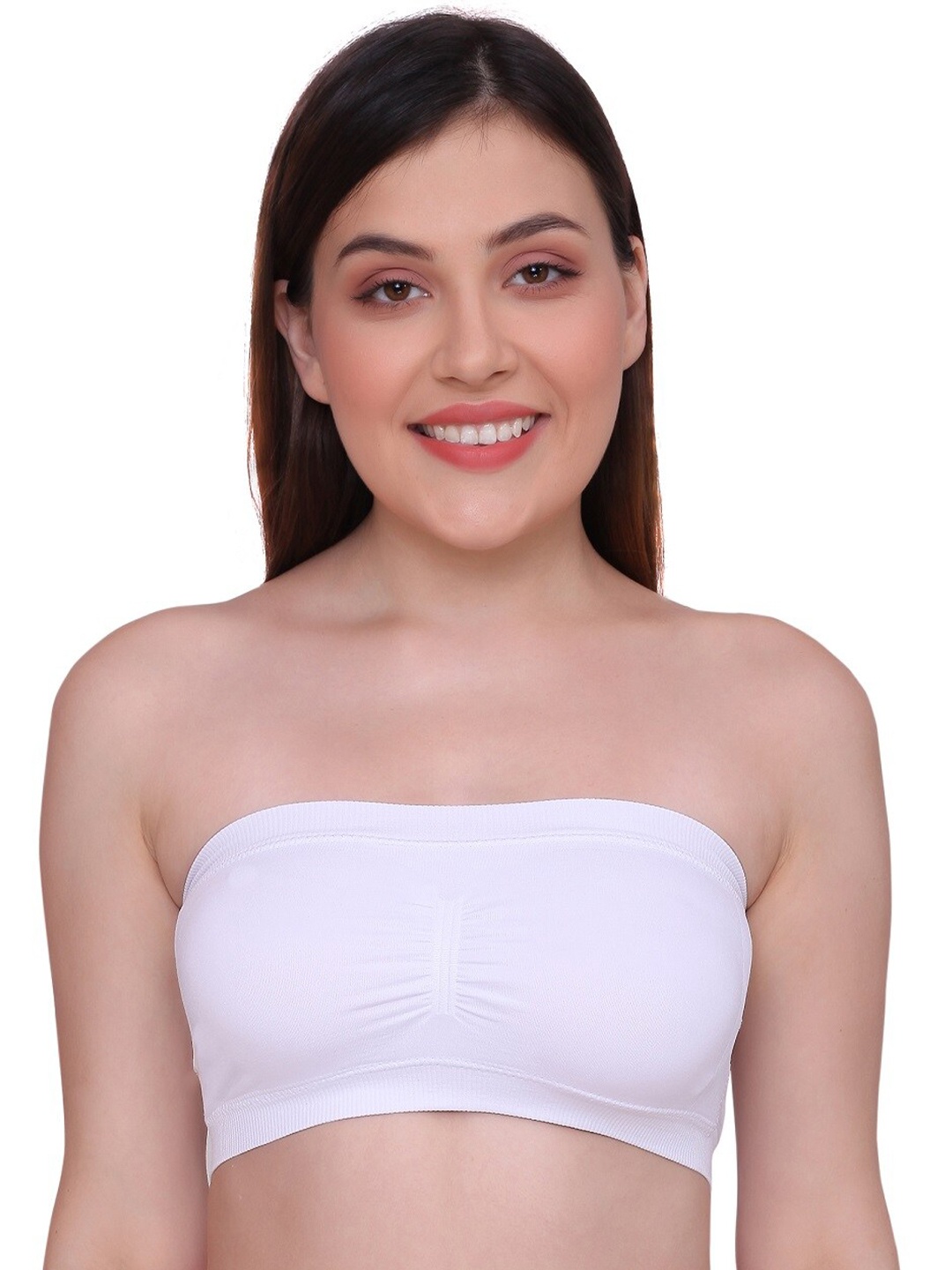 

PLUMBURY Medium Coverage Lightly Padded All Day Comfort Rapid Dry Seamless Bandeau Bra, White