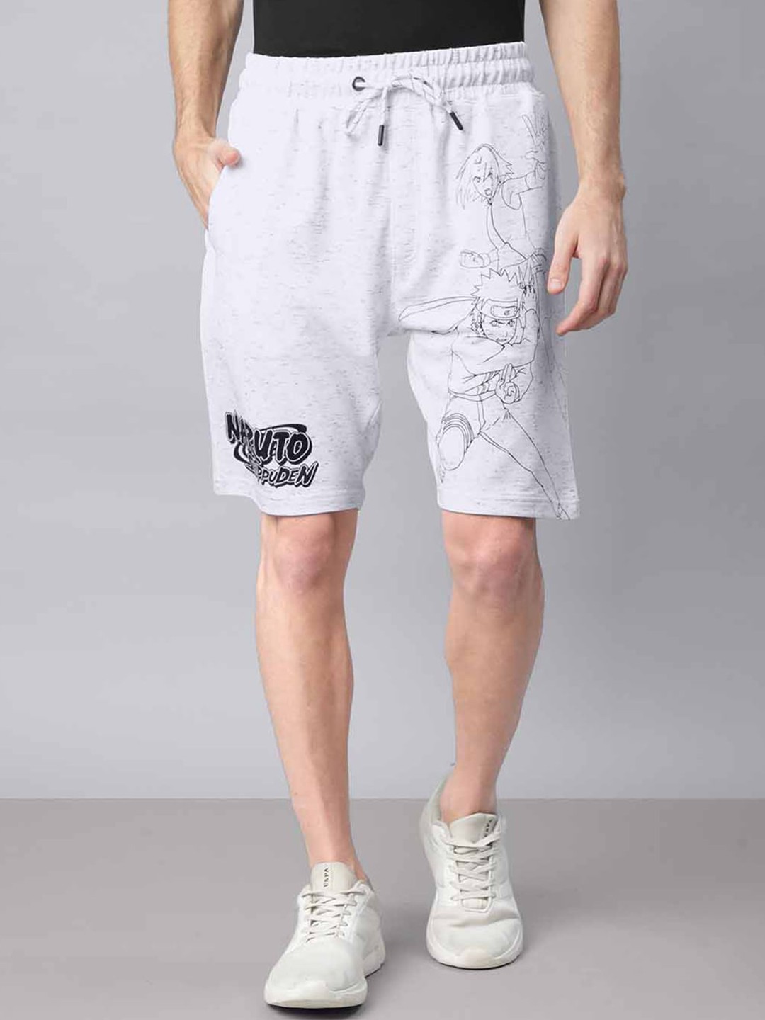 

Free Authority Men Naruto Printed Mid-Rise Shorts, White
