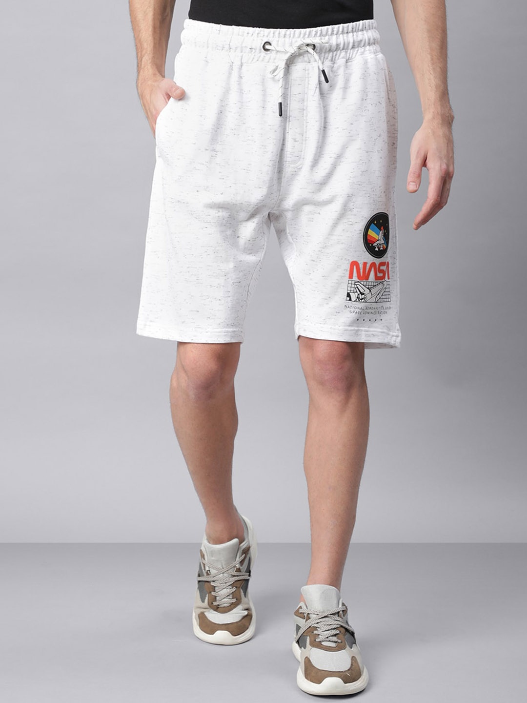 

Free Authority Men Nasa Typography Printed Mid-Rise Shorts, White