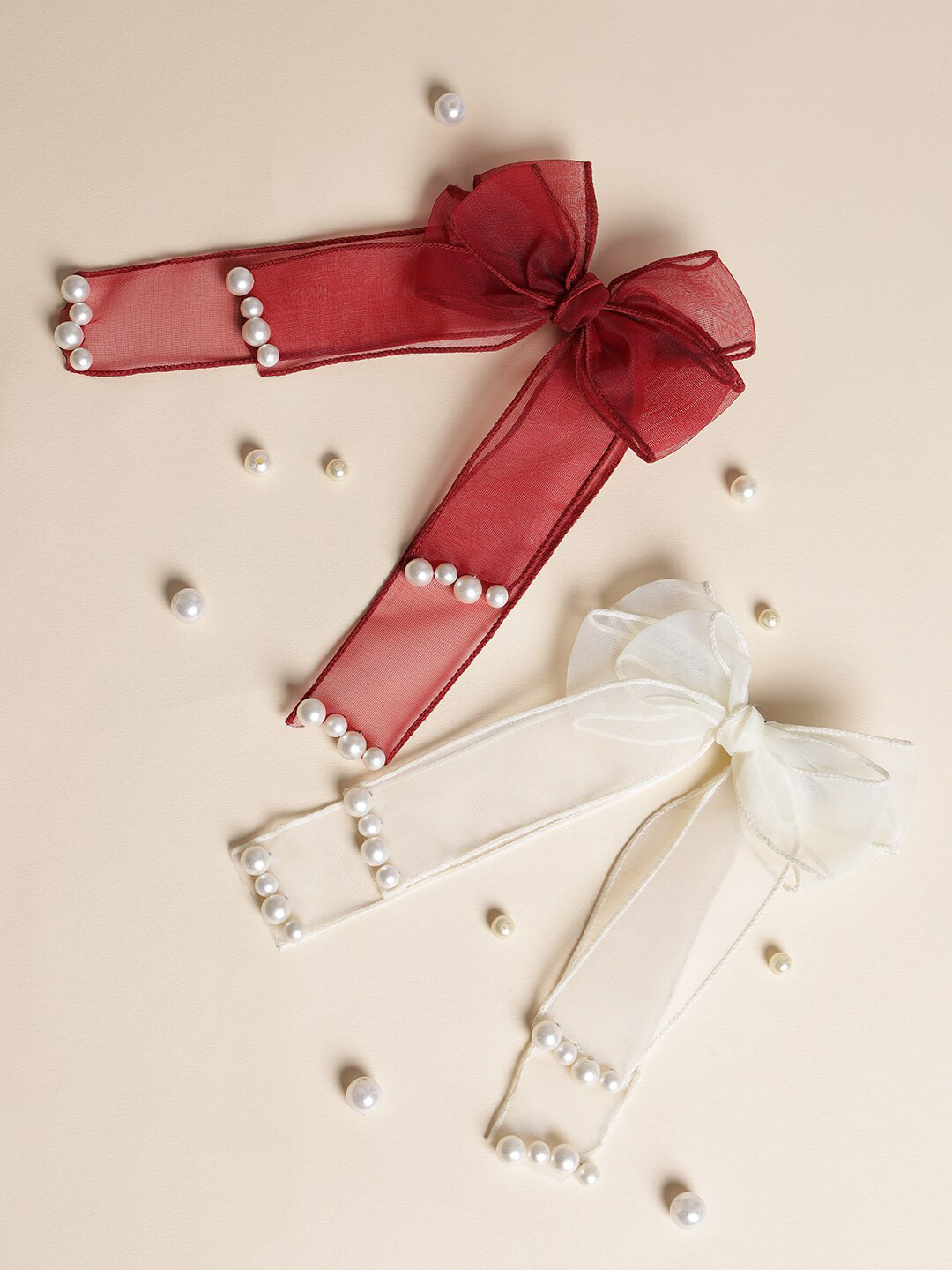 

DressBerry Women Red & White Set Of 2 Lace Alligator Hair Clips