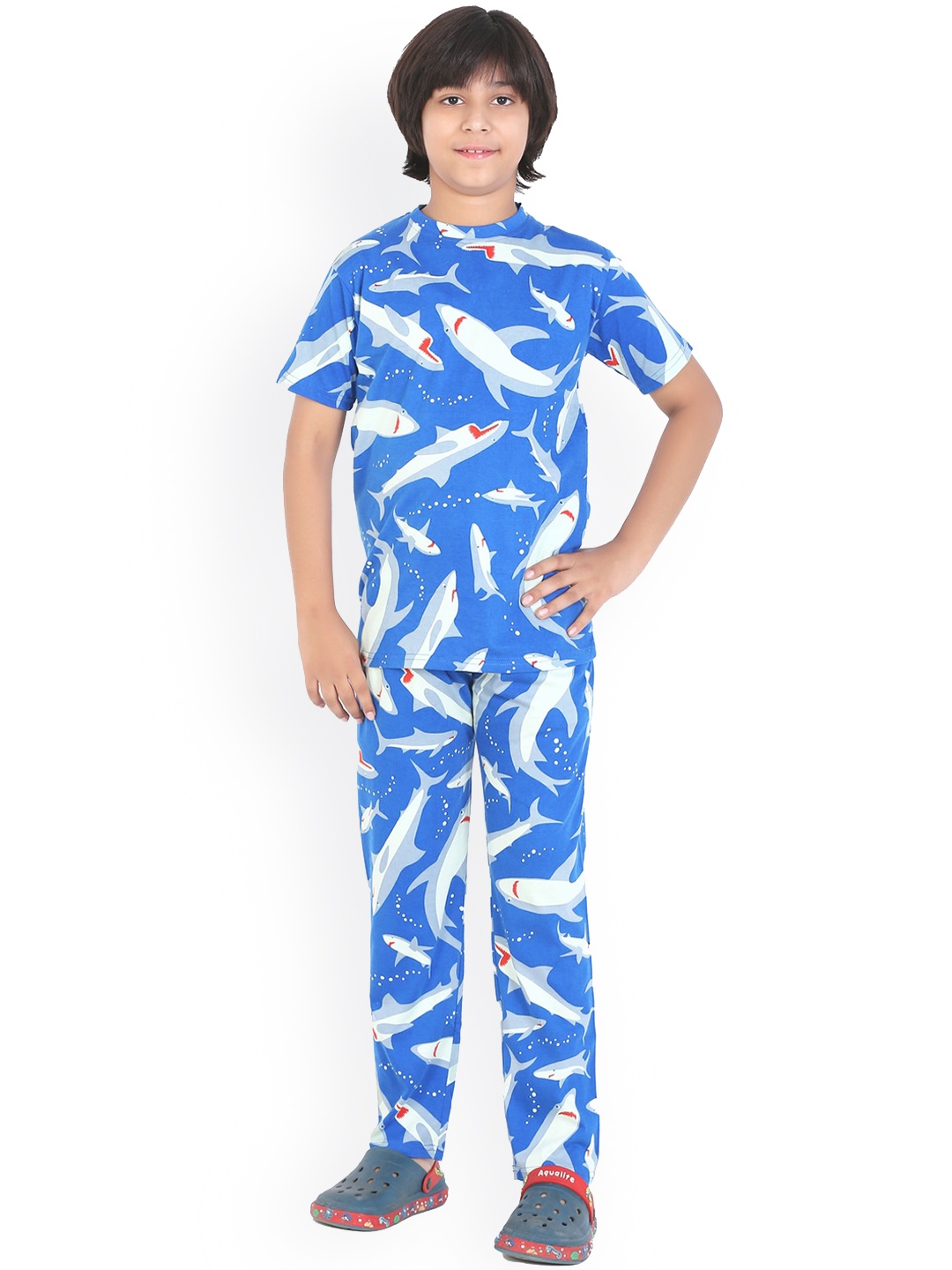 

Ninos Dreams Boys Conversational Printed Pure Cotton Night Suit, Blue