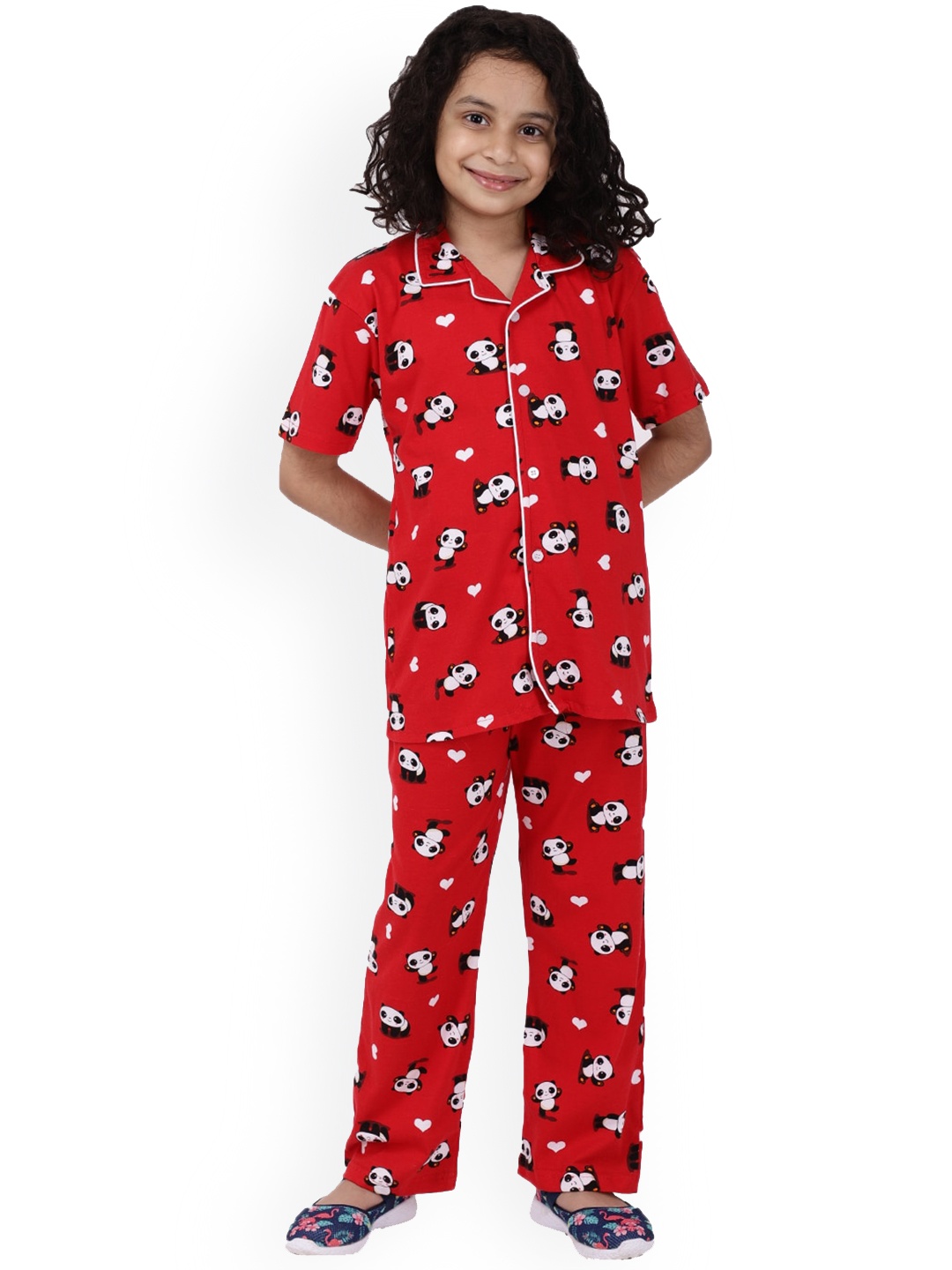 

Ninos Dreams Girls Conversational Printed Pure Cotton Night Suit, Red