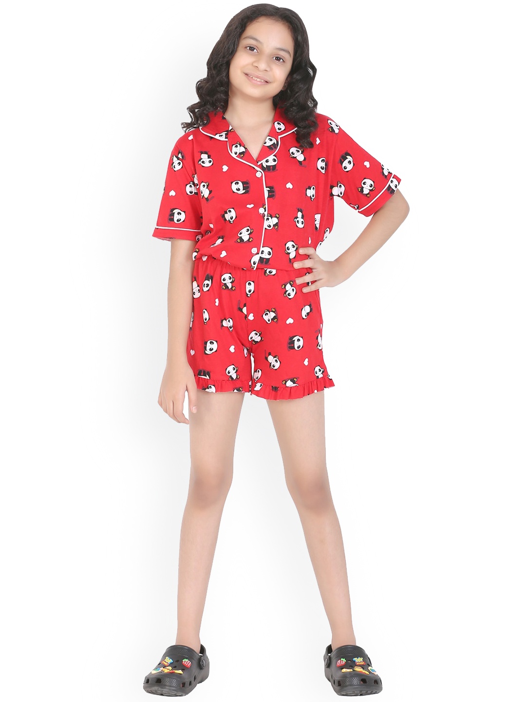 

Ninos Dreams Girls Conversational Printed Pure Cotton Night Suit, Red