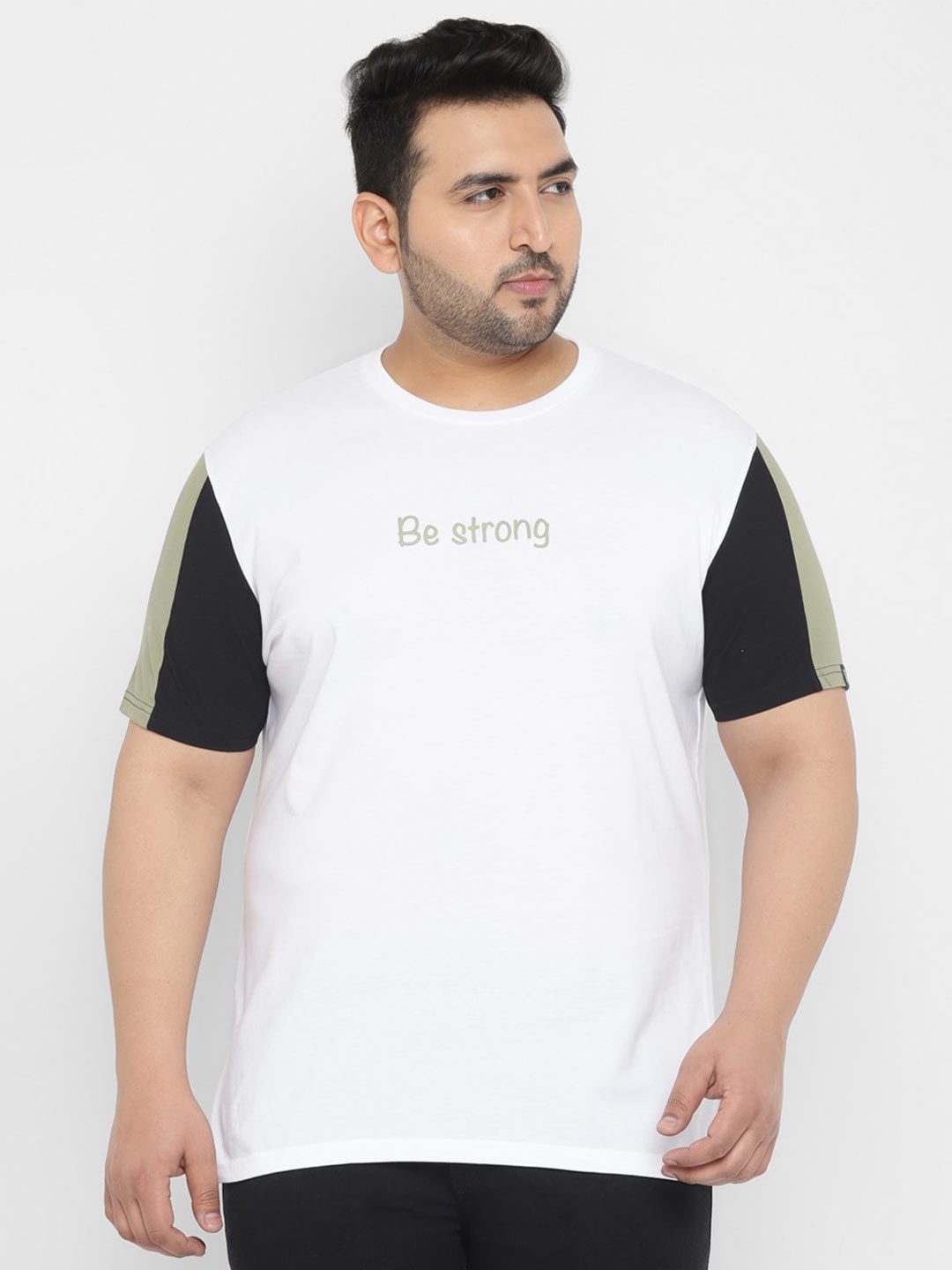 

Urbano Plus Round Neck Colourblocked Pure Cotton T-shirt, White
