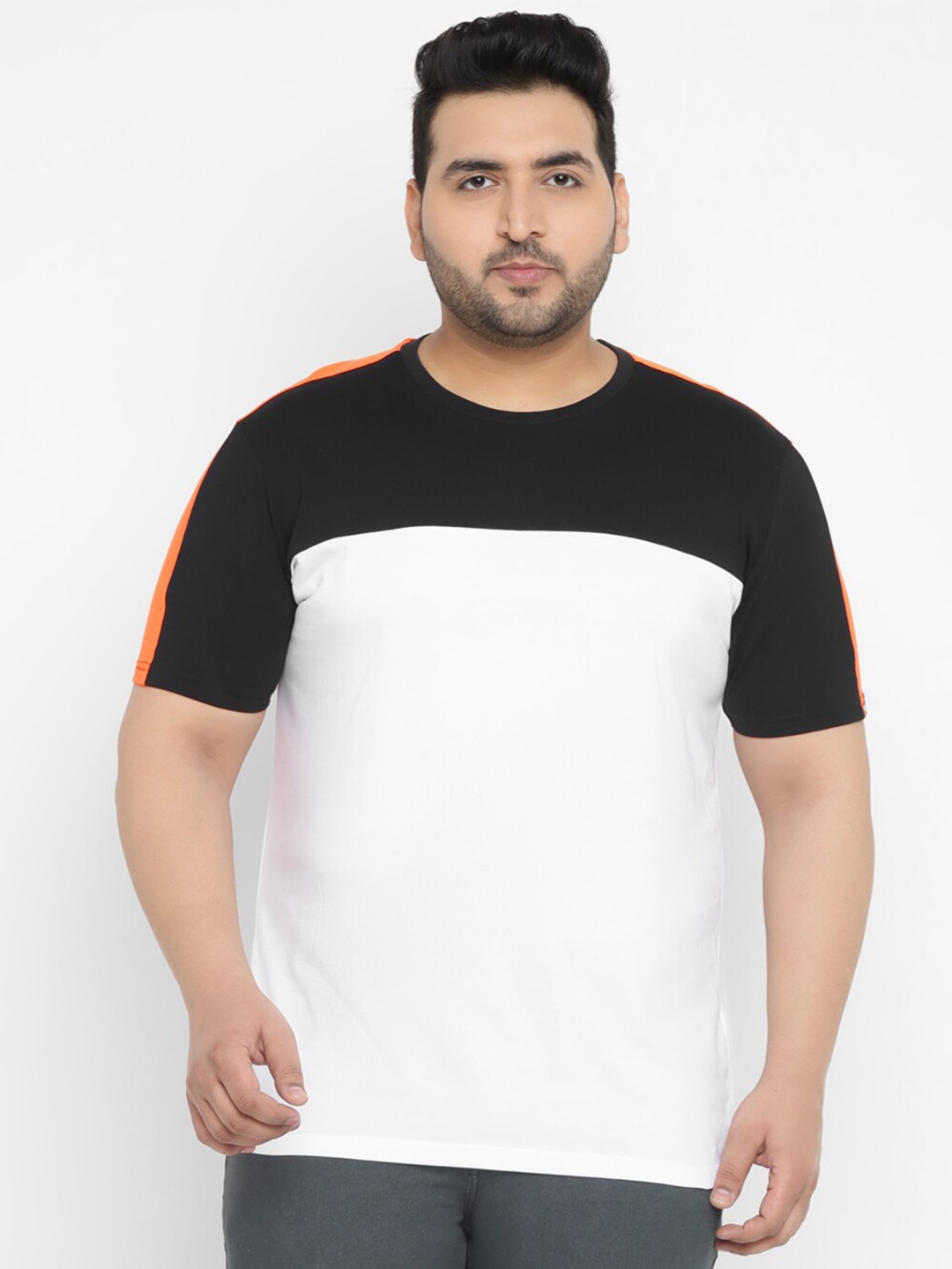 

Urbano Plus Round Neck Colourblocked Pure Cotton T-shirt, Black