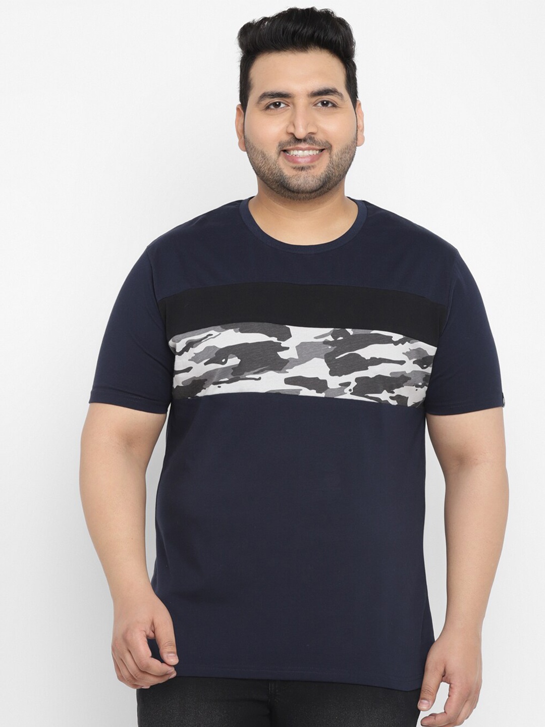 

Urbano Plus Round Neck Camouflage Printed Pure Cotton T-shirt, Blue
