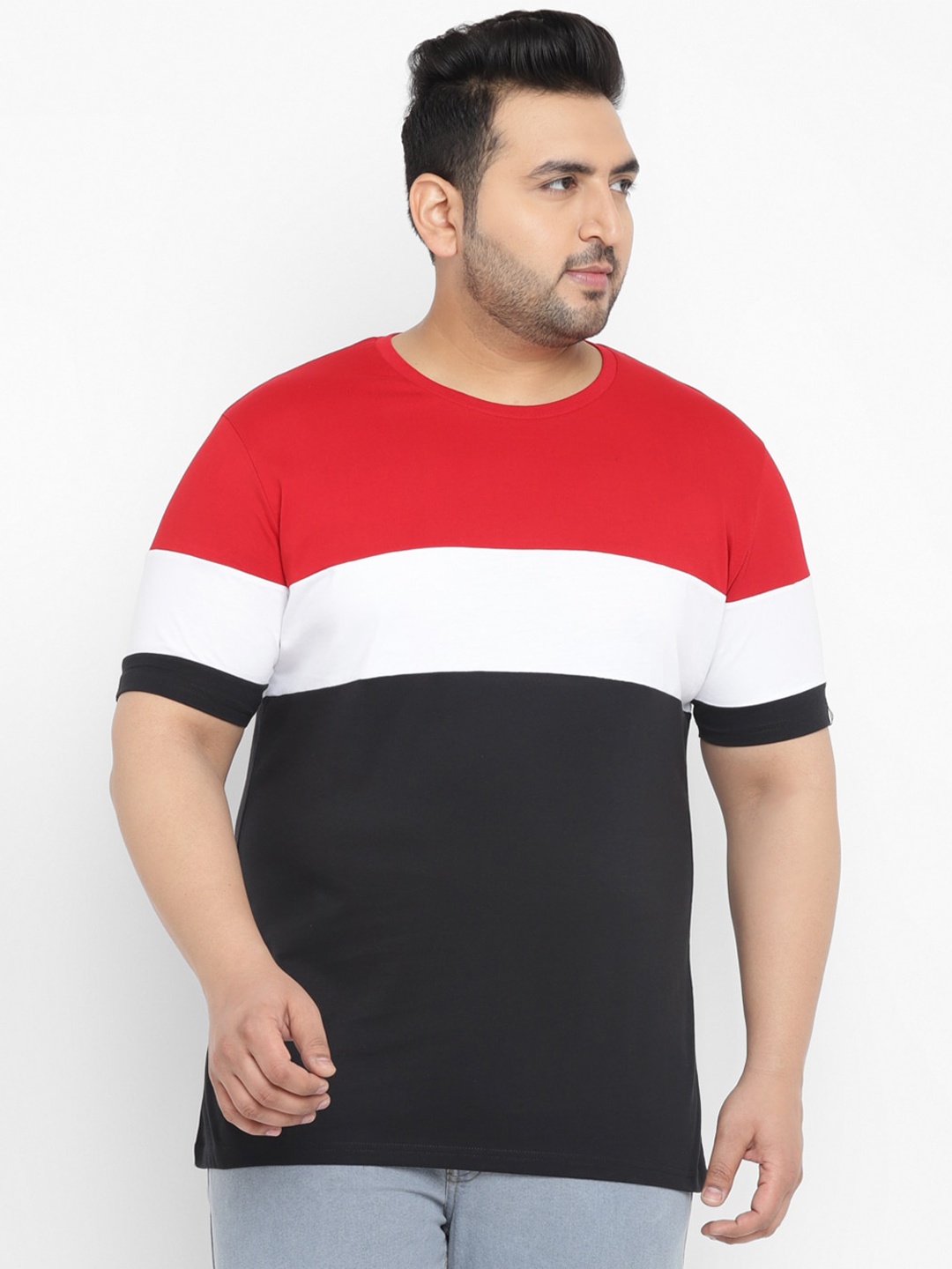 

Urbano Plus Round Neck Colourblocked Pure Cotton T-shirt, Black