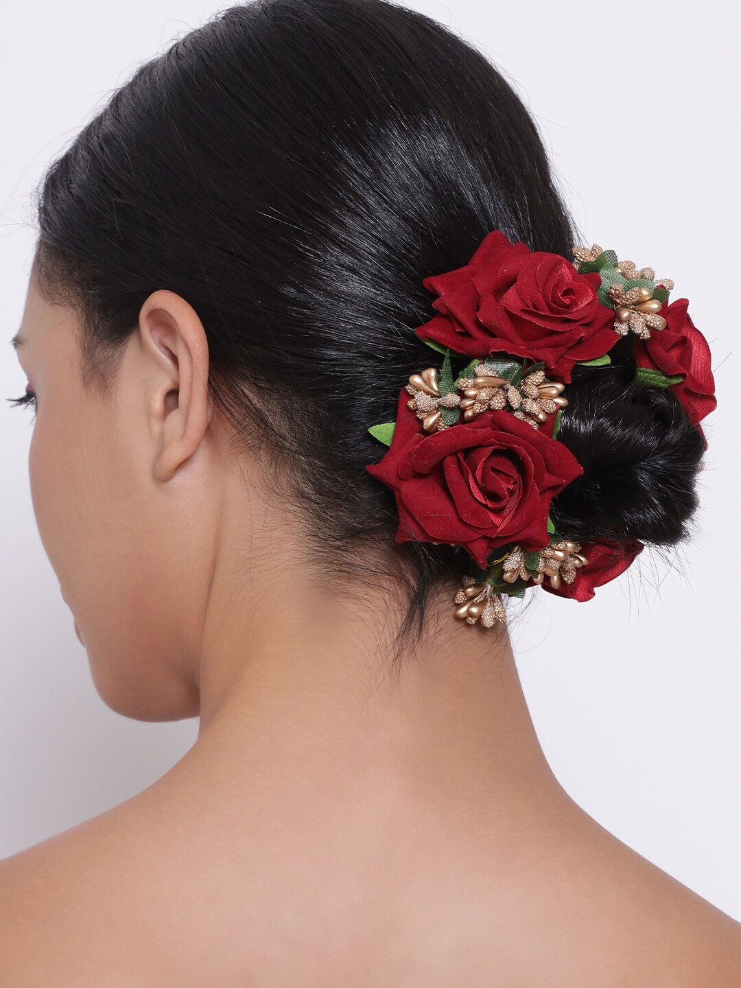

Anouk Women Red & Gold-Toned Embellished Rose Flower Hair Bun