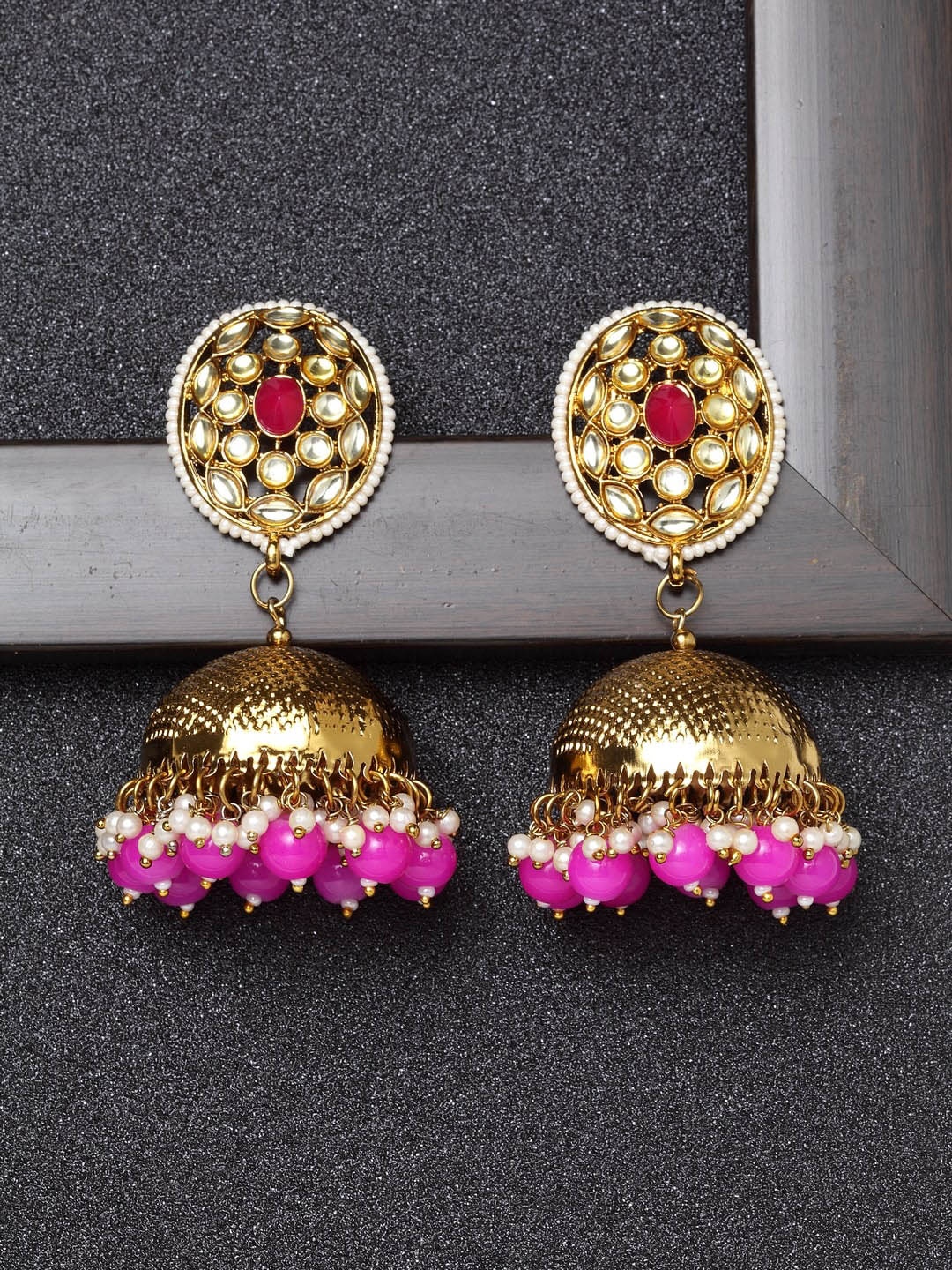 

Ibtida Gold-Plated Dome Shaped Jhumkas Earrings