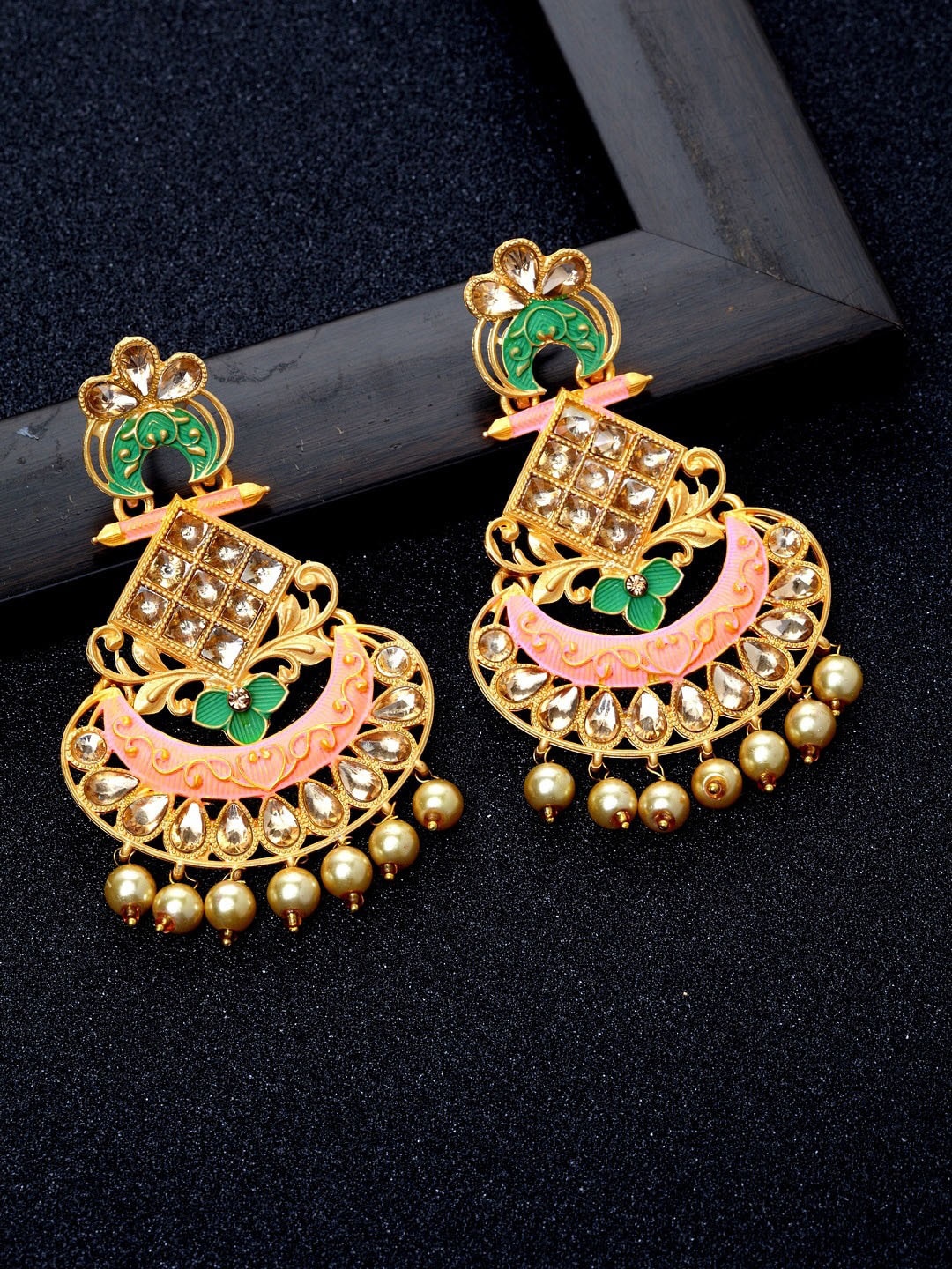 

Ibtida Gold-Plated Diamond Shaped Chandbali Earrings