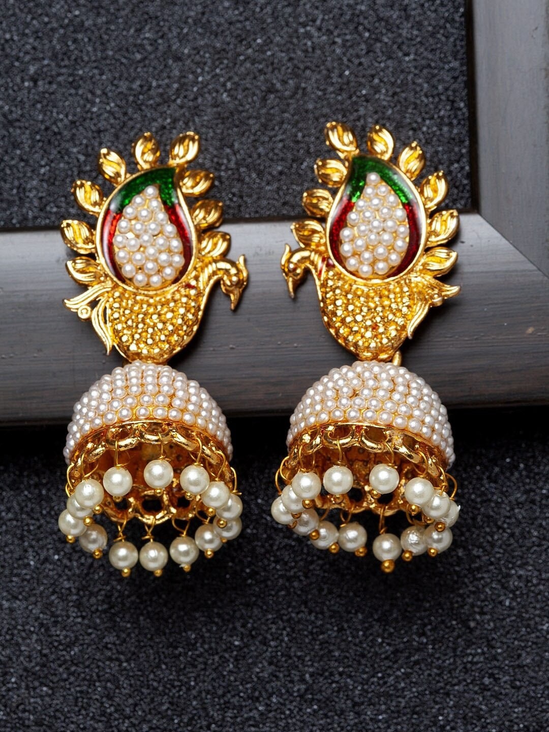 

Ibtida Gold-Plated Dome Shaped Jhumkas Earrings