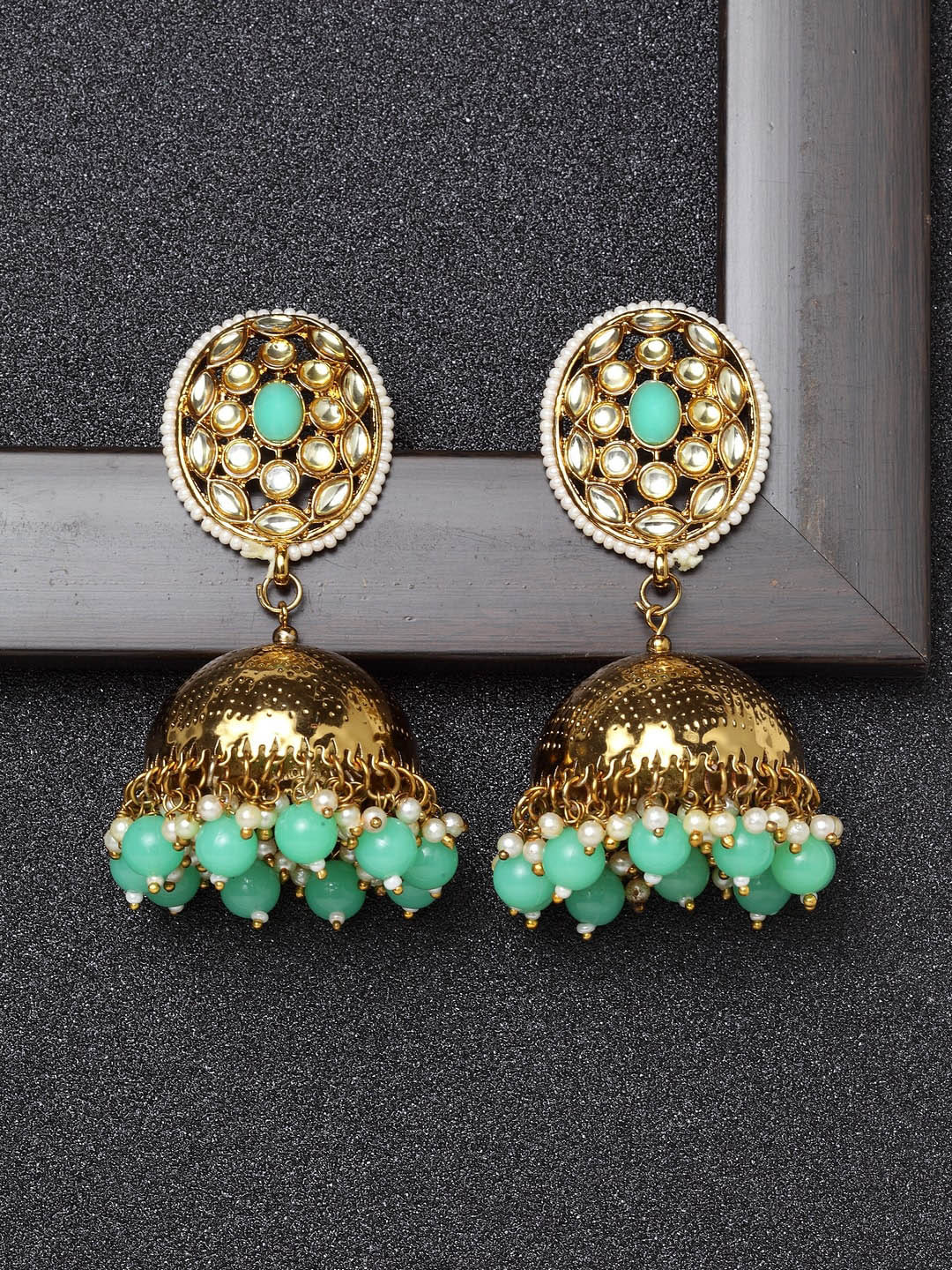 

Ibtida Gold-Plated Dome Shaped Jhumkas Earrings