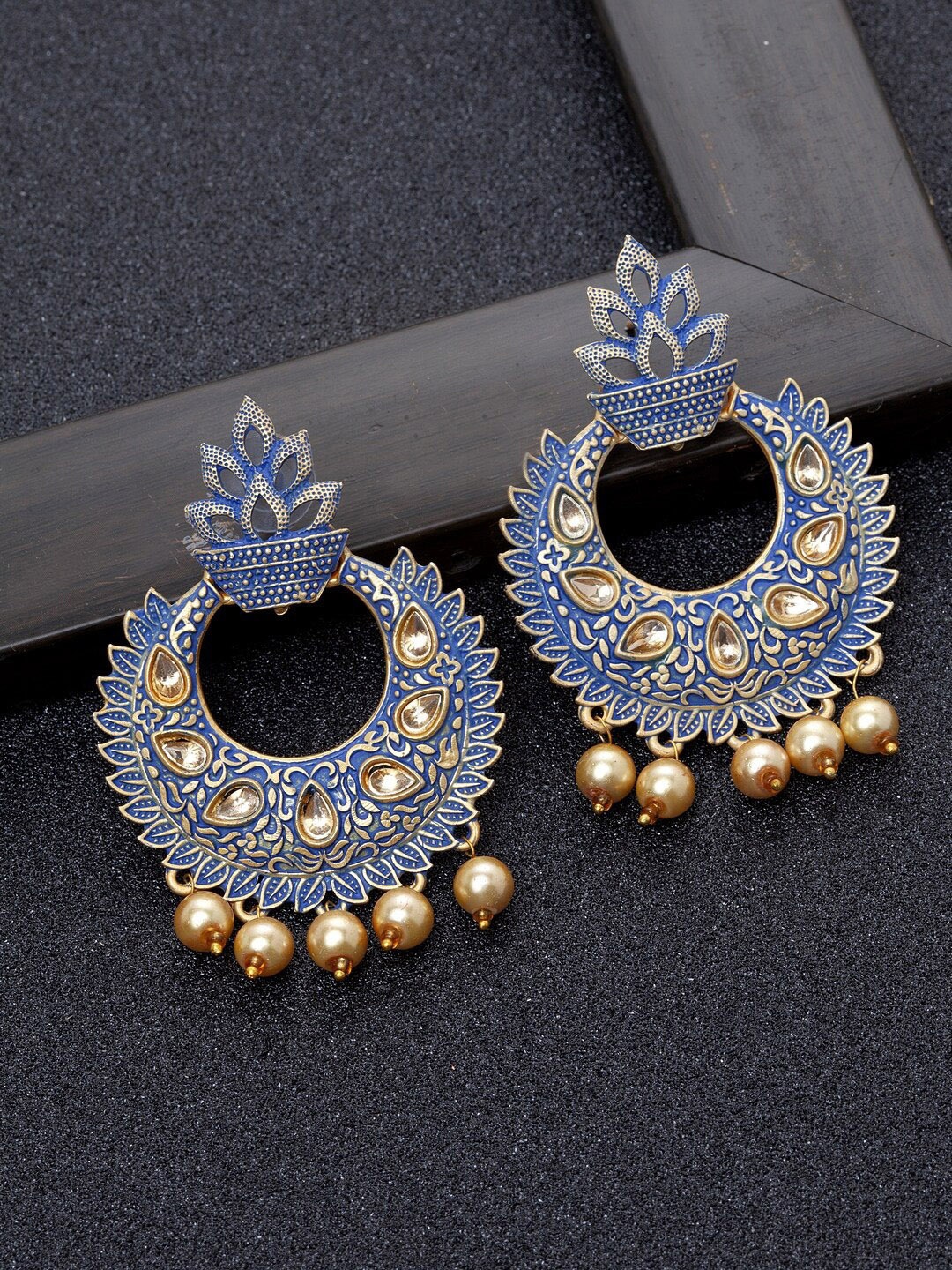 

Ibtida Gold-Plated Stone-Studded And Beaded Chandbalis Earrings