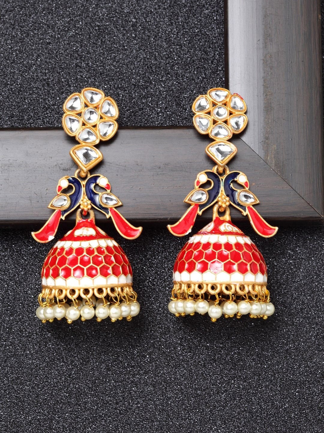 

Ibtida Gold-Plated Dome Shaped Jhumkas Earrings