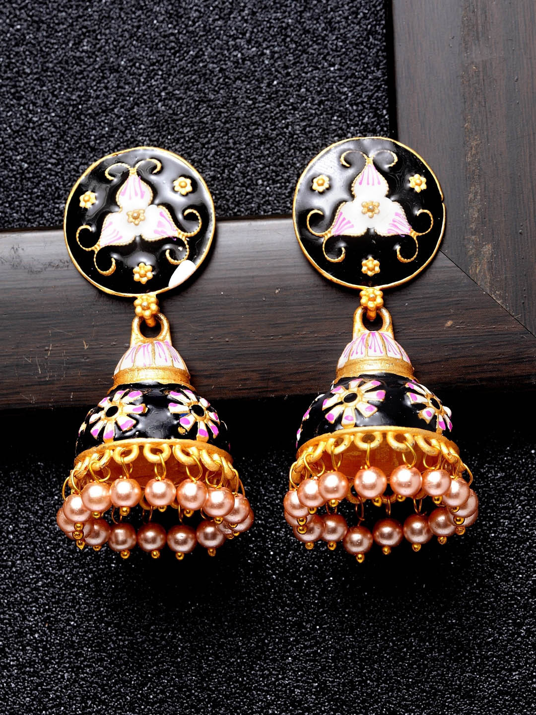 

Ibtida Gold-Plated Stone-Studded And Beaded Dome Shaped Jhumkas