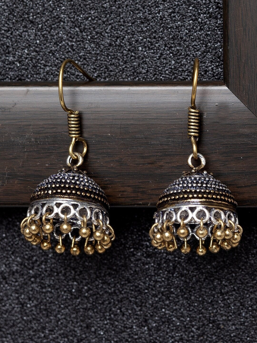 

Ibtida Silver-Plated Oxidised Dome Shaped Jhumkas Earrings