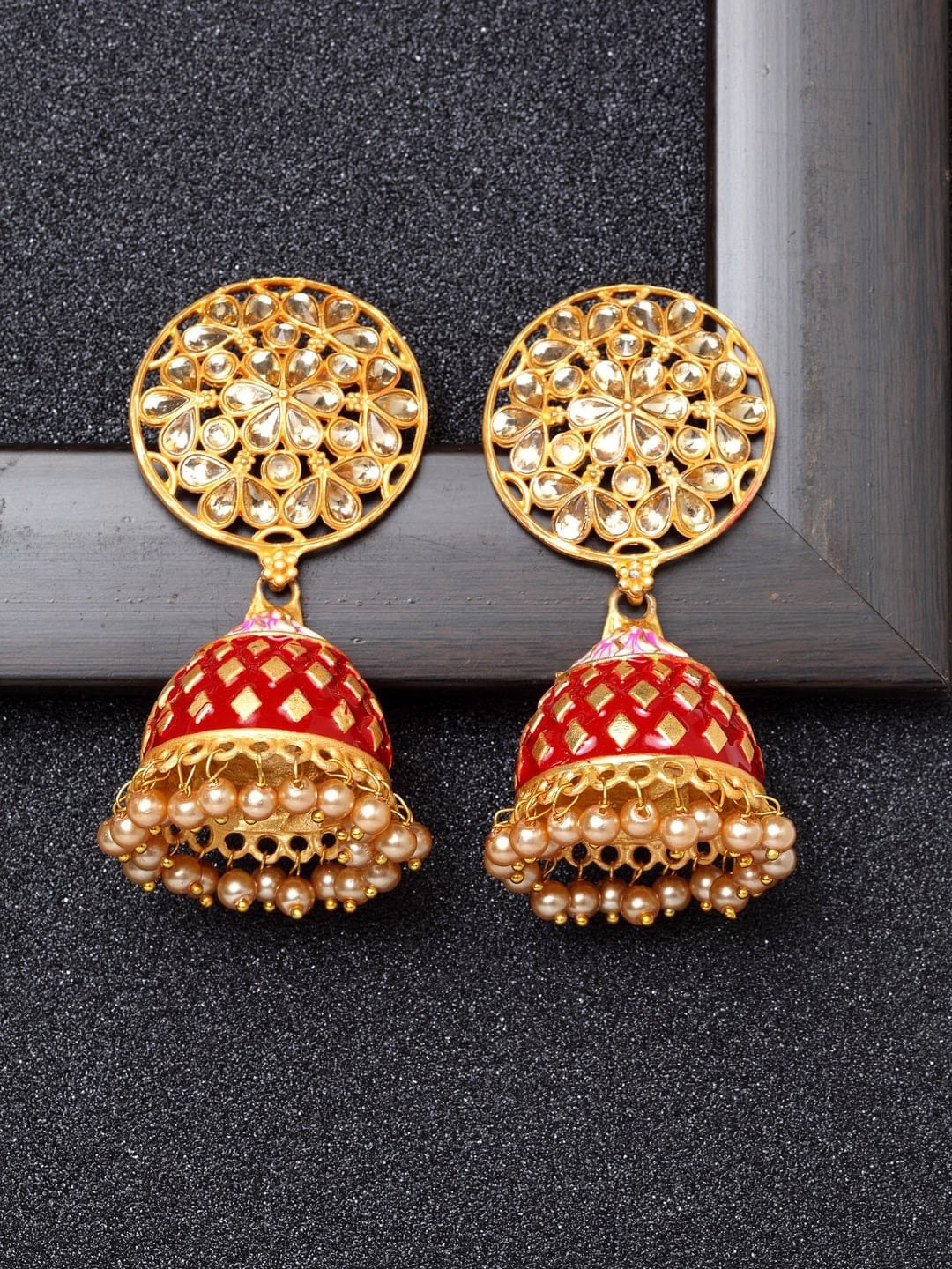

Ibtida Gold-Plated Dome Shaped Jhumkas Earrings