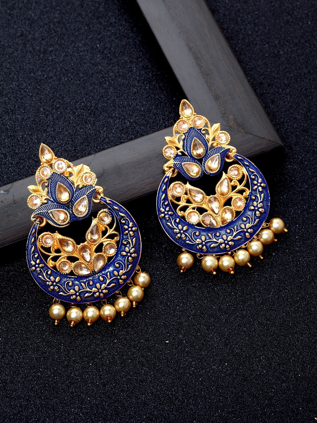 

Ibtida Gold-Plated Stone-Studded And Beaded Drop Earrings